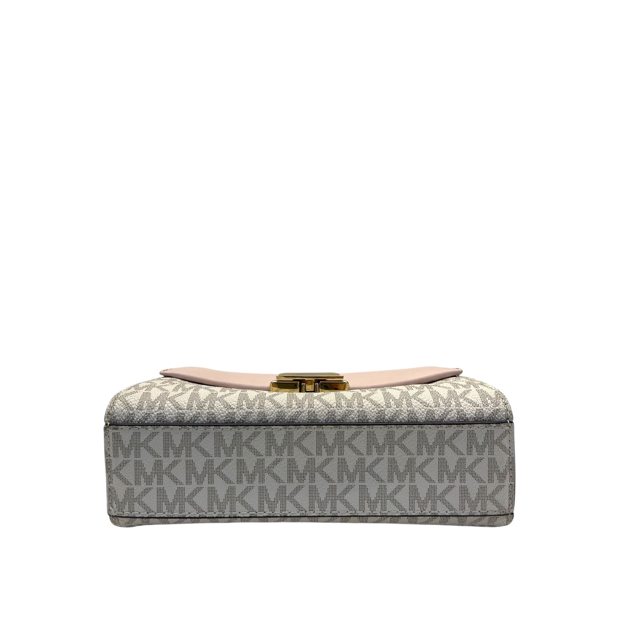 Michael Kors White/Pink Signature Coated Canvas And Leather Small Lita Crossbody Bag