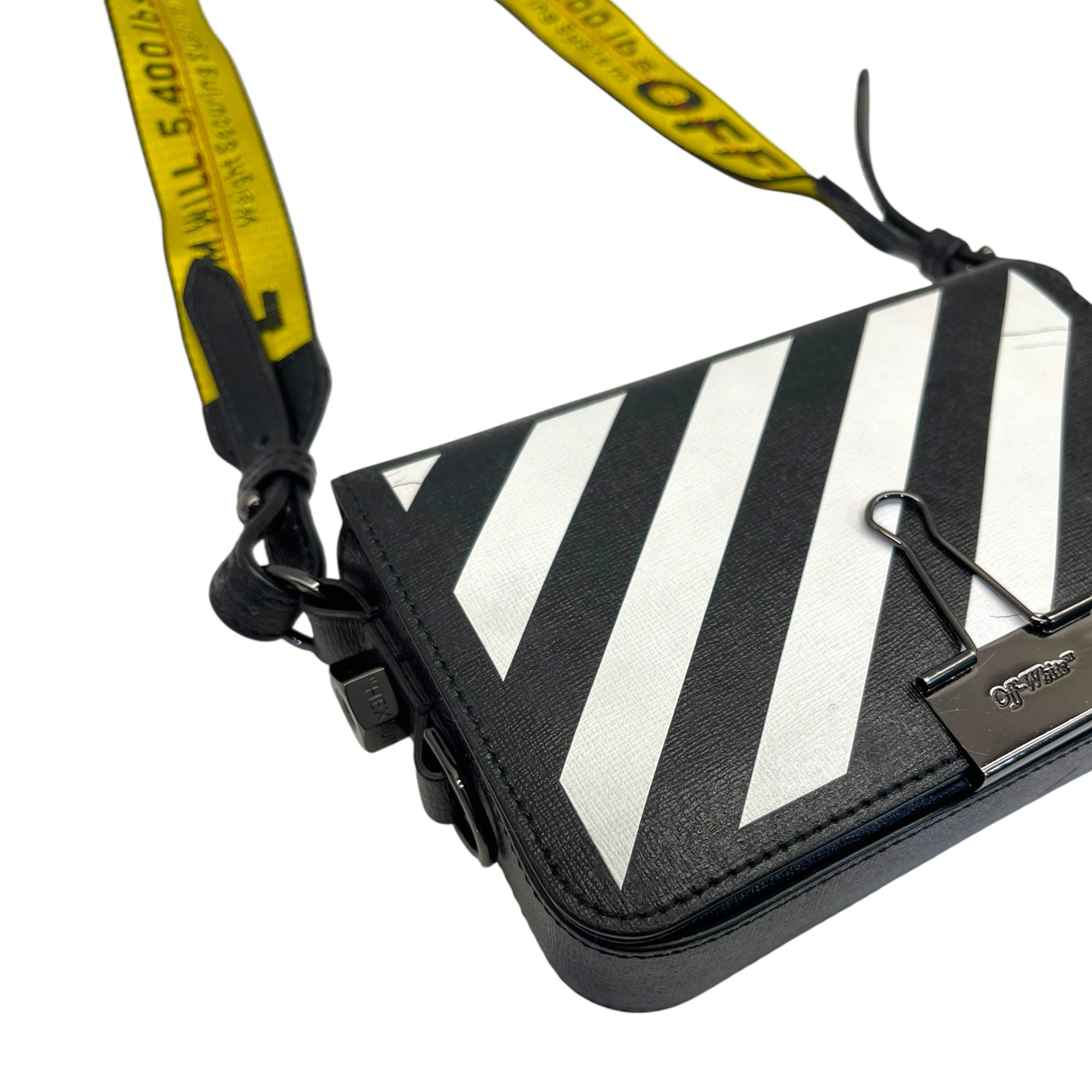 Off-White Binder Clip Diag Black/ White/ Yellow Leather Crossbody Bag