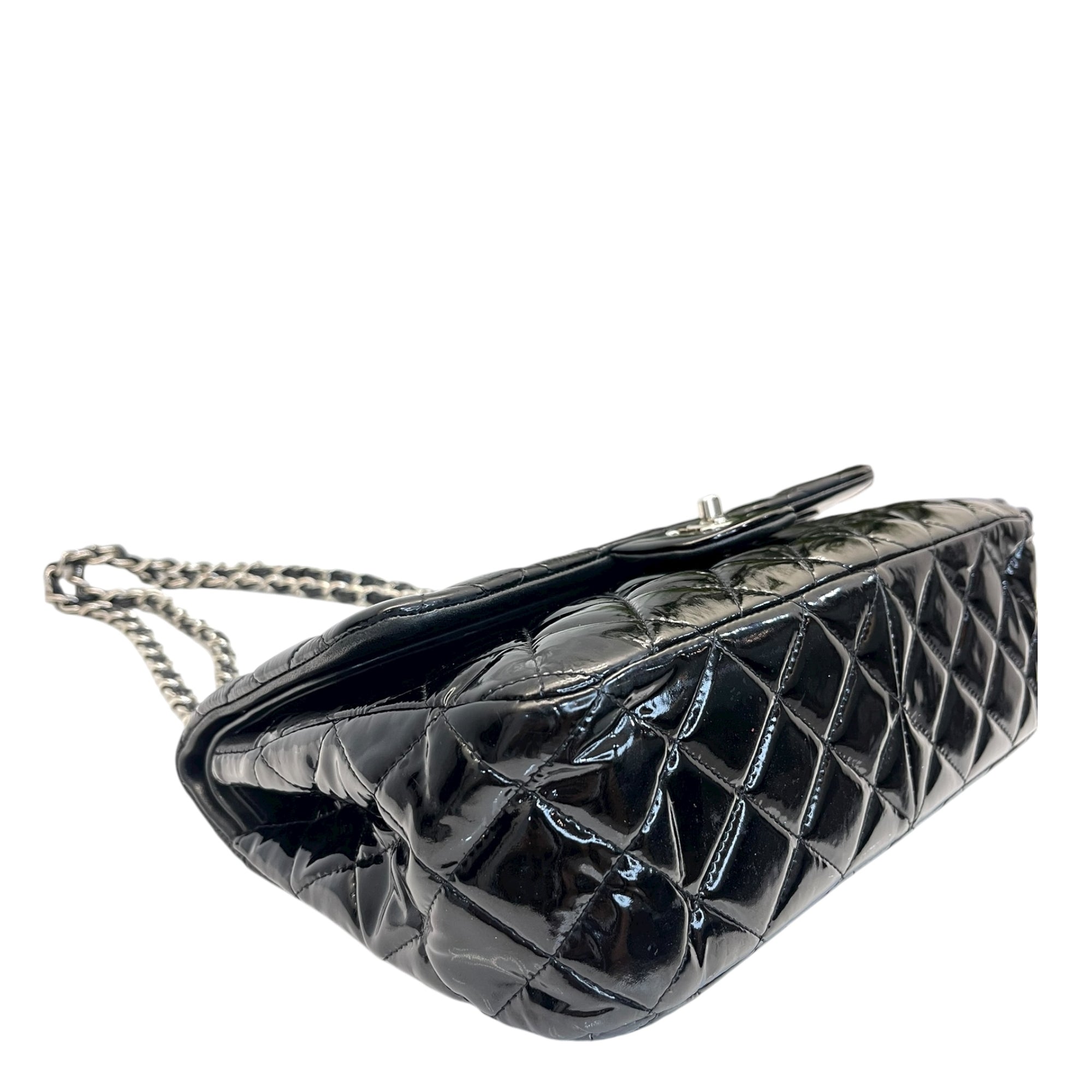 Chanel Black Quilted Patent Leather Large Classic Double Flap Bag