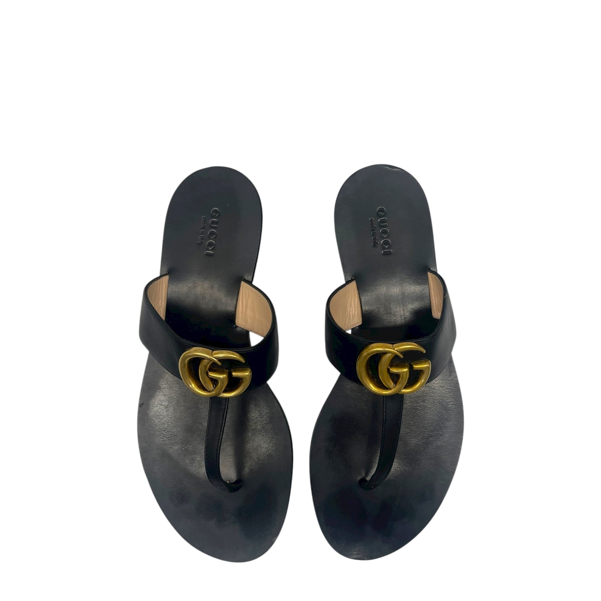 Gucci Black Leather GG Marmont Thong Flats EU 37