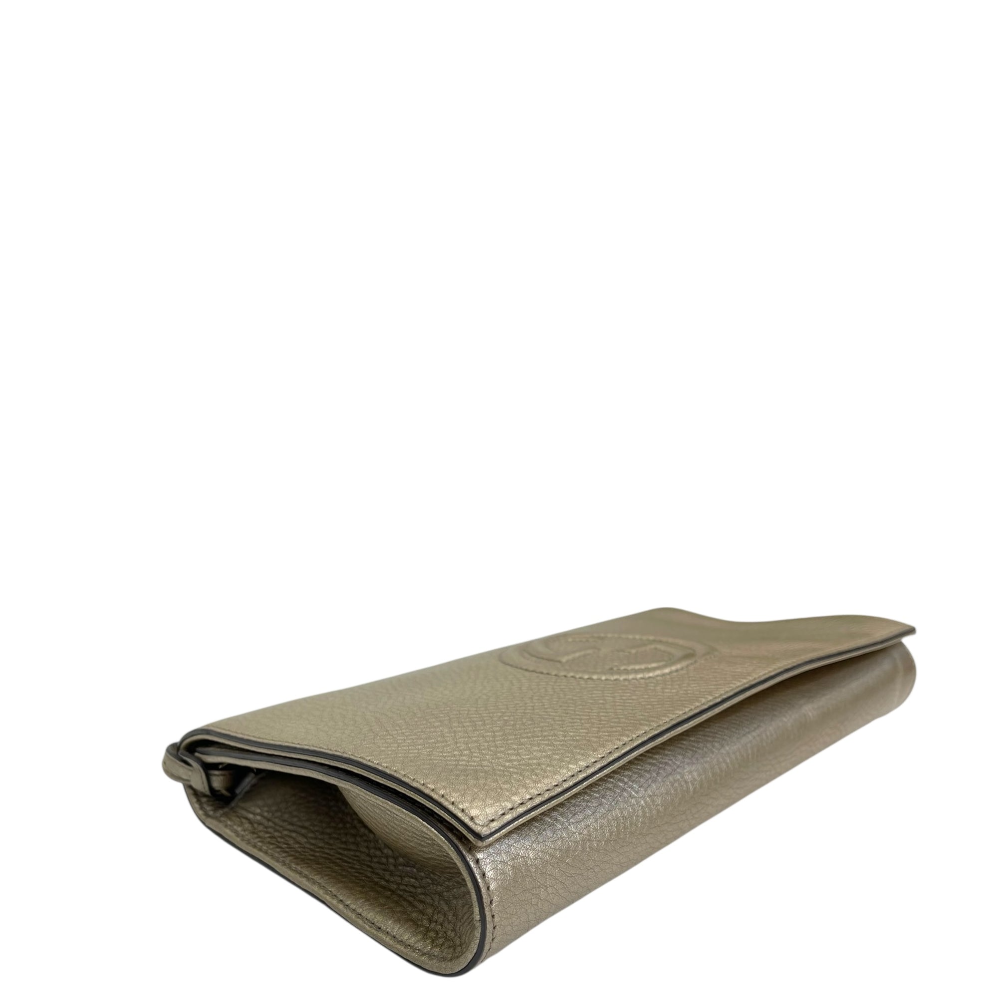 Gucci Gold Pebbled Leather Soho Clutch