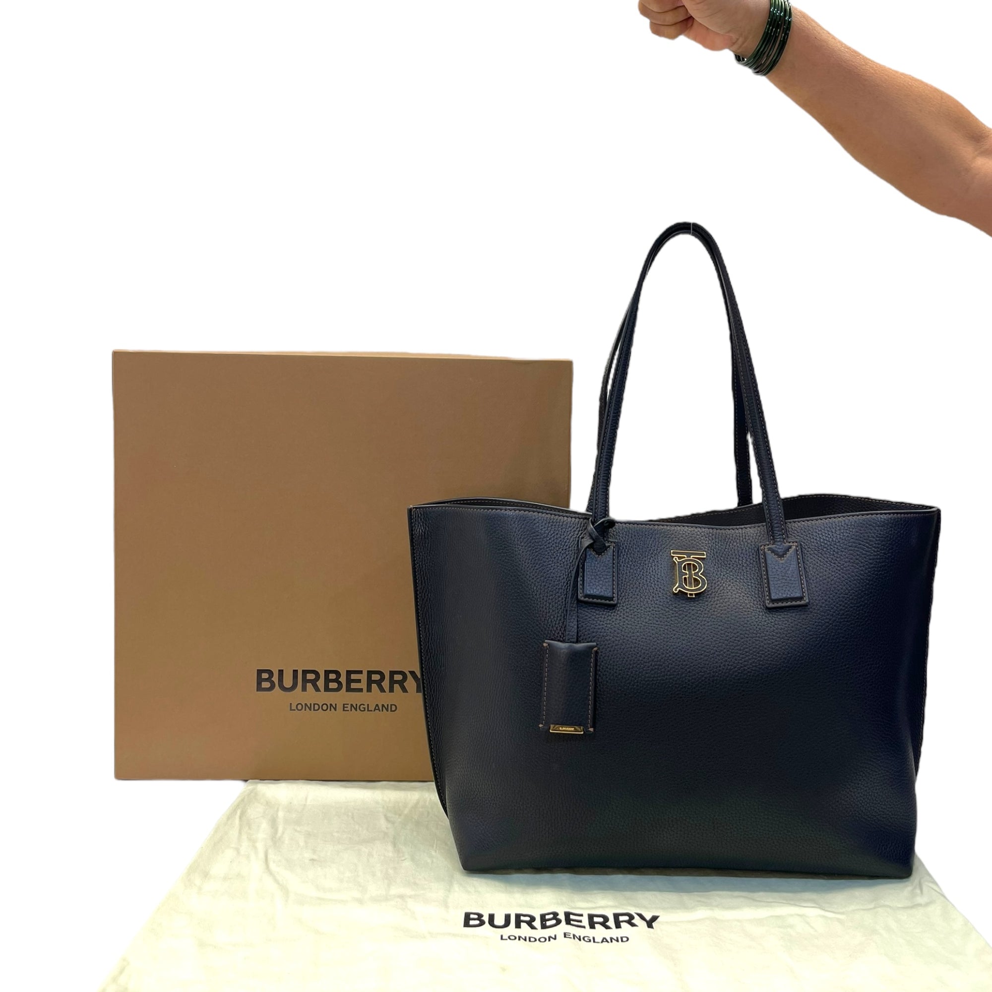 Burberry TB Monogram Tote in Black Leather