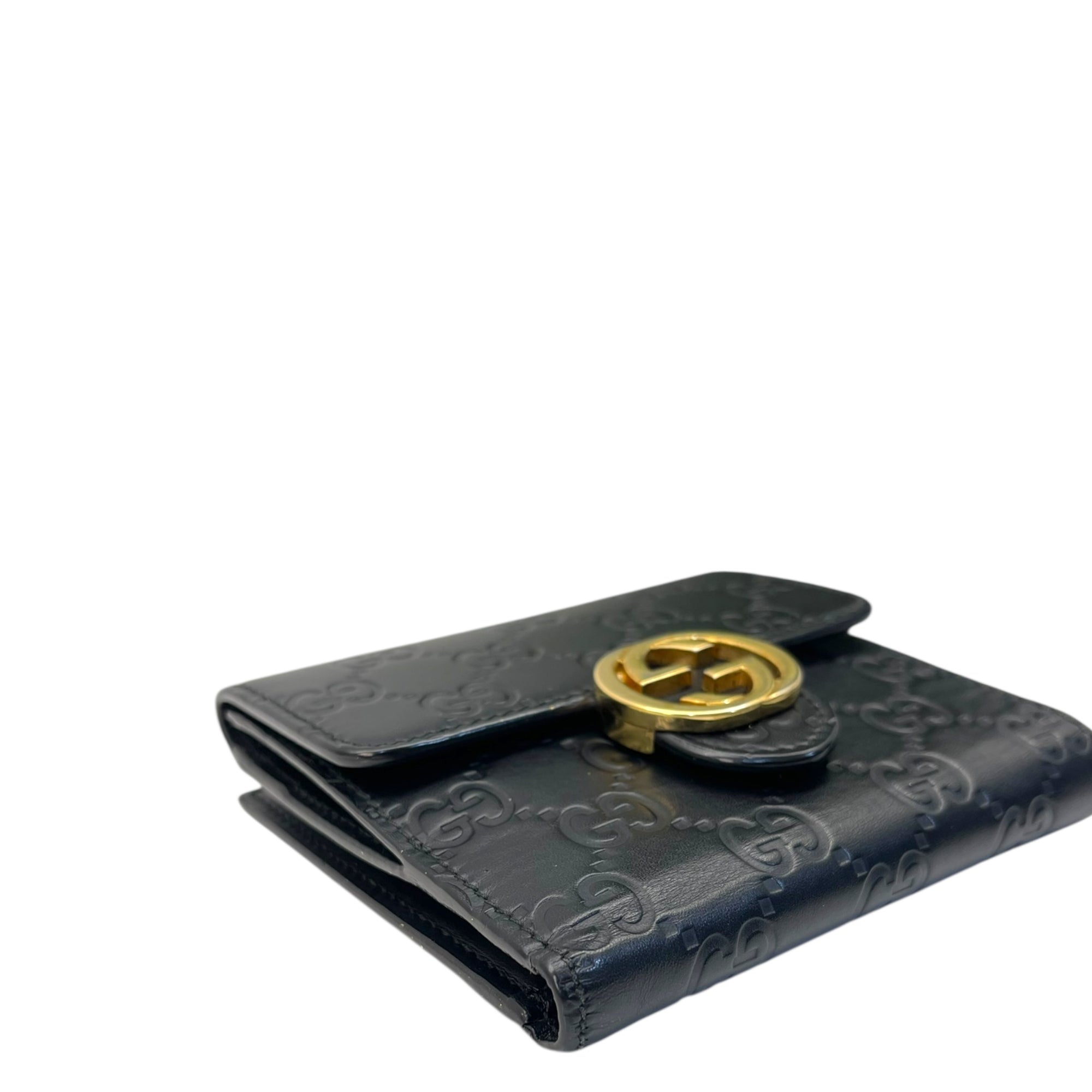 Gucci Black Guccissima Leather Interlocking G French Wallet