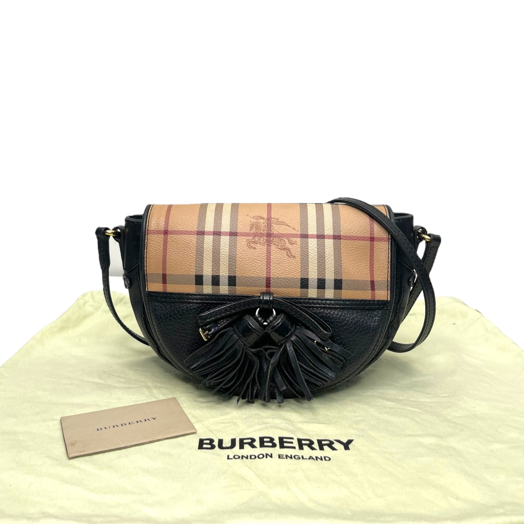 Burberry Haymarket Check Maydown Crossbody Bag in Black Leather and Coated Canvas