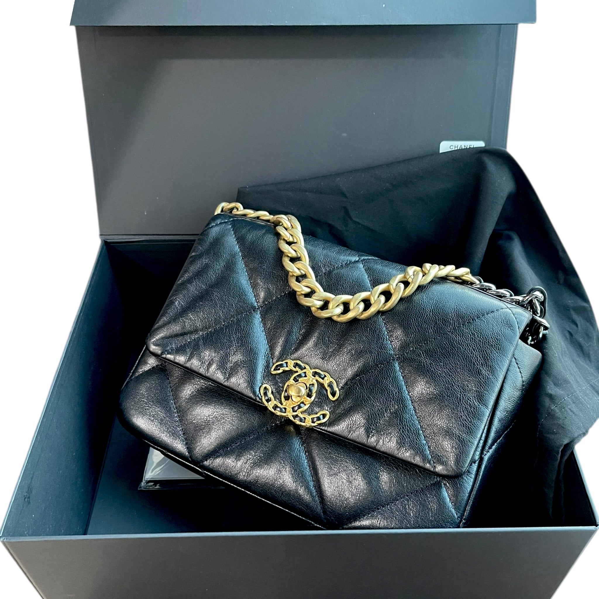 Chanel 19 Small Black GHW Two Tone Flap Bag