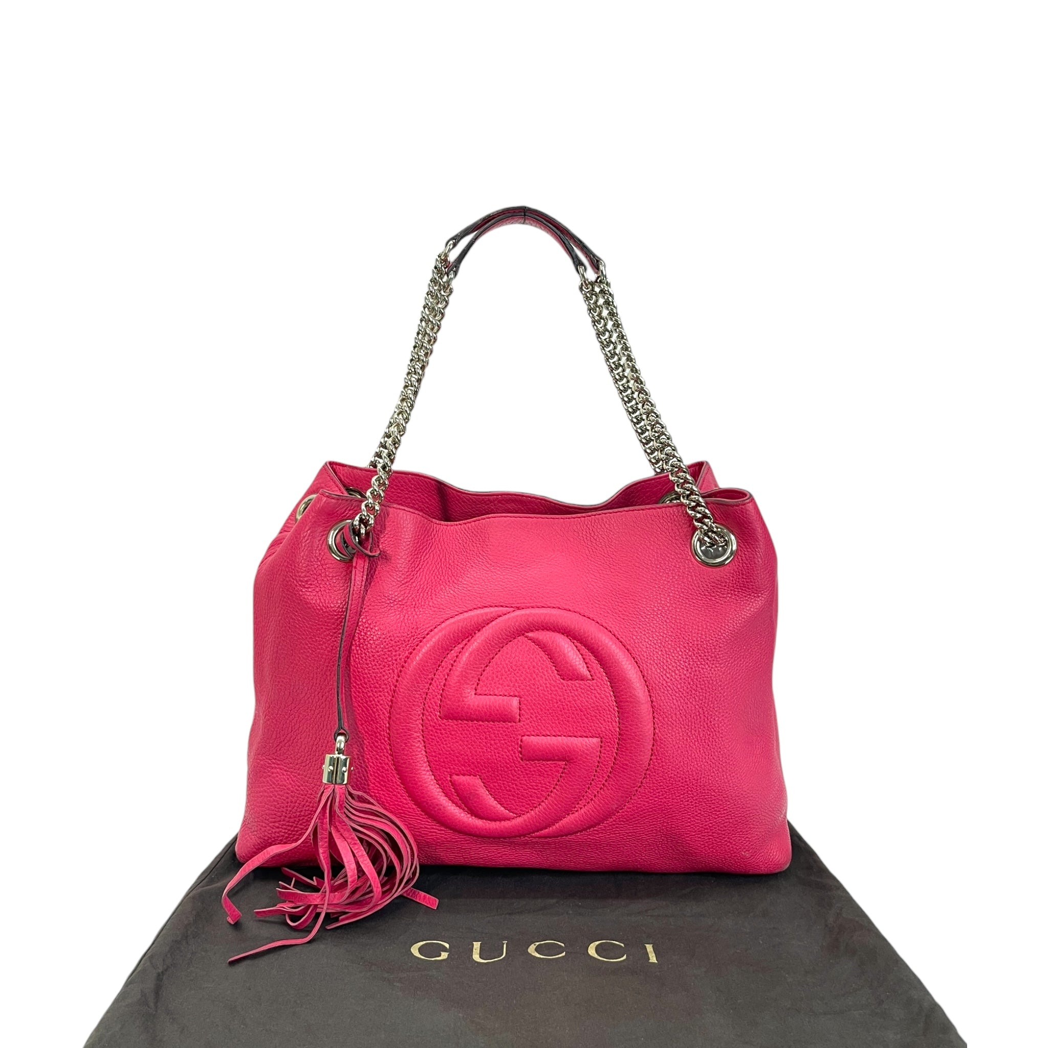 Gucci Medium Soho Chain Tote Fuchsia Pebbled Leather