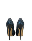 Jimmy Choo Dahlia Peep Toe Platform Pumps Blue/Black Coarse Glitter EU 38