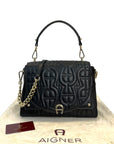 Aigner Diadora Shoulder Bag Black Quilted Leather