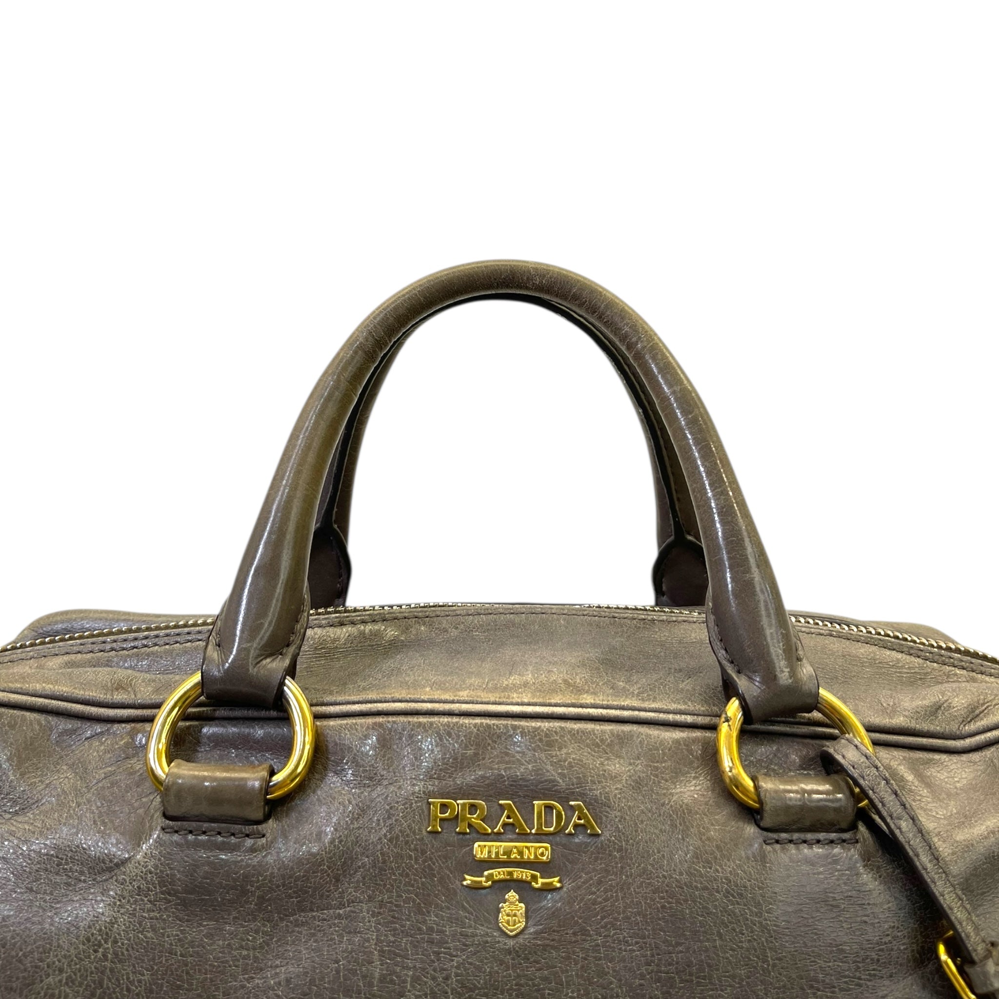 Prada Grey Vitello Shine Bauletto Bag