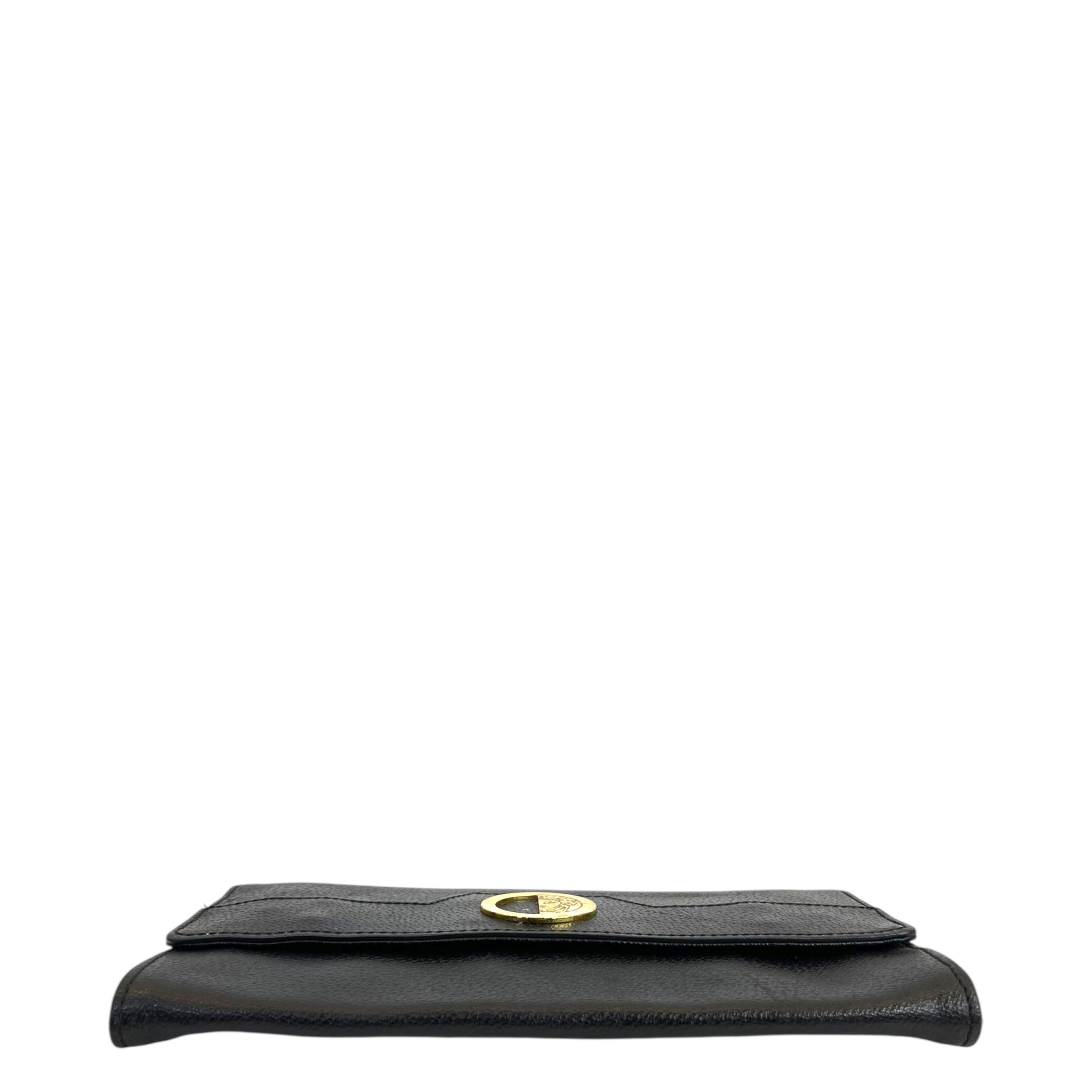 Versace Gold-tone Medusa Head Emblem Black Leather Wallet