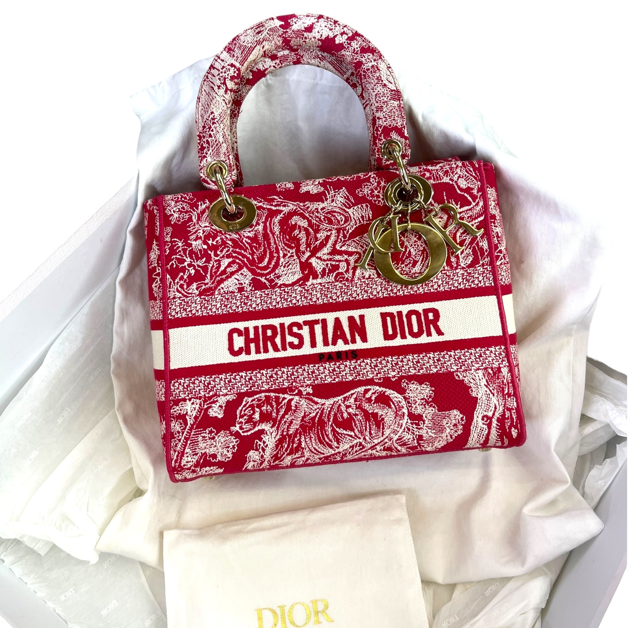 Christian Dior Lady D-Lite Bag Toile De Jouy Pink Embroidered Canvas