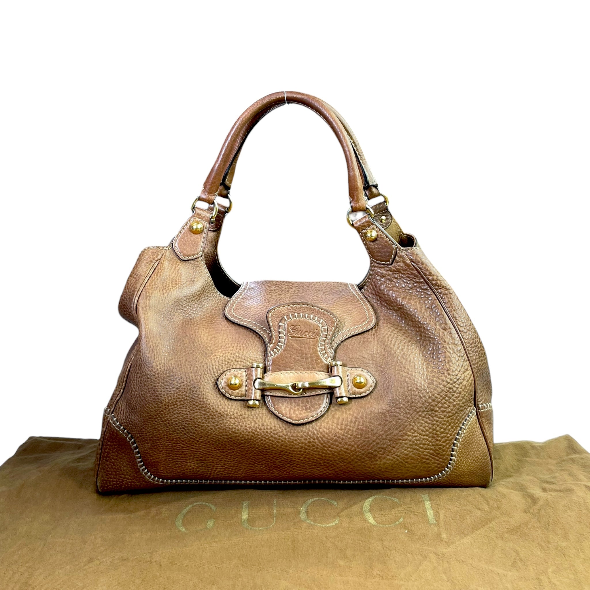 Gucci Pelham Horsebit Large Shoulder Bag Light Brown Leather