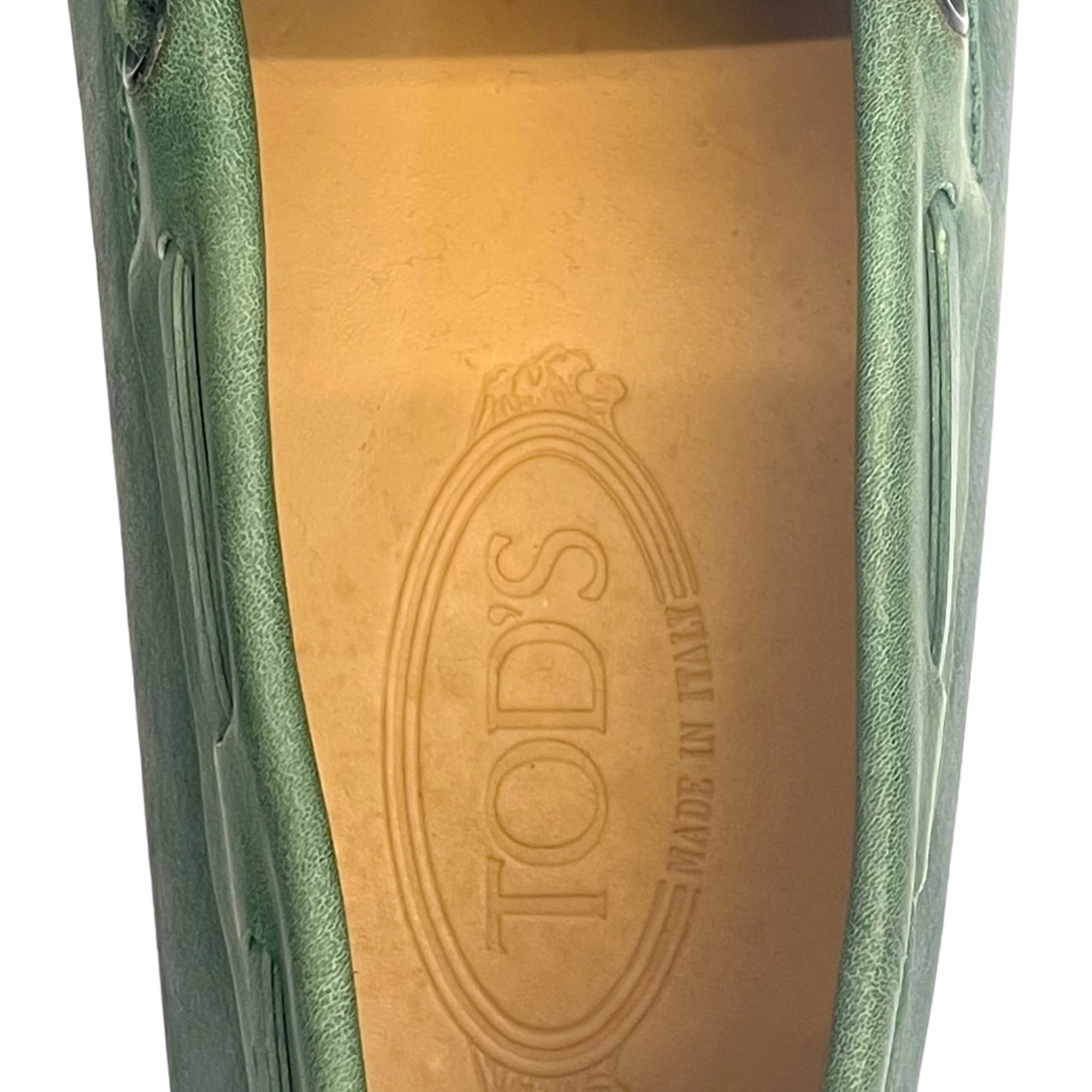 Tod's Green Leather Gommino Slip On Loafers Size EU 40