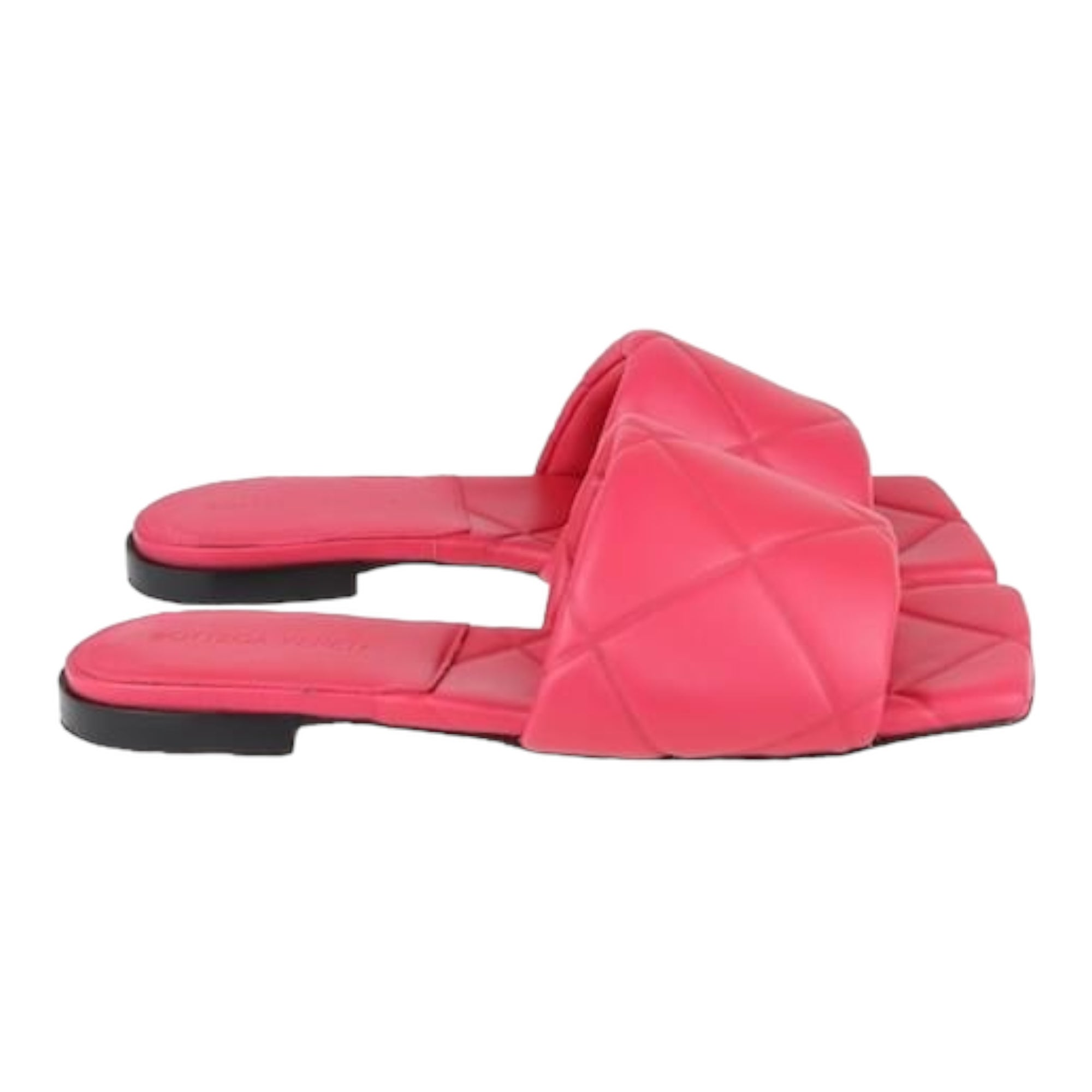 Bottega Veneta Nappa Quilted Rubber Lido Flat Sandals Size 37 Lollipop