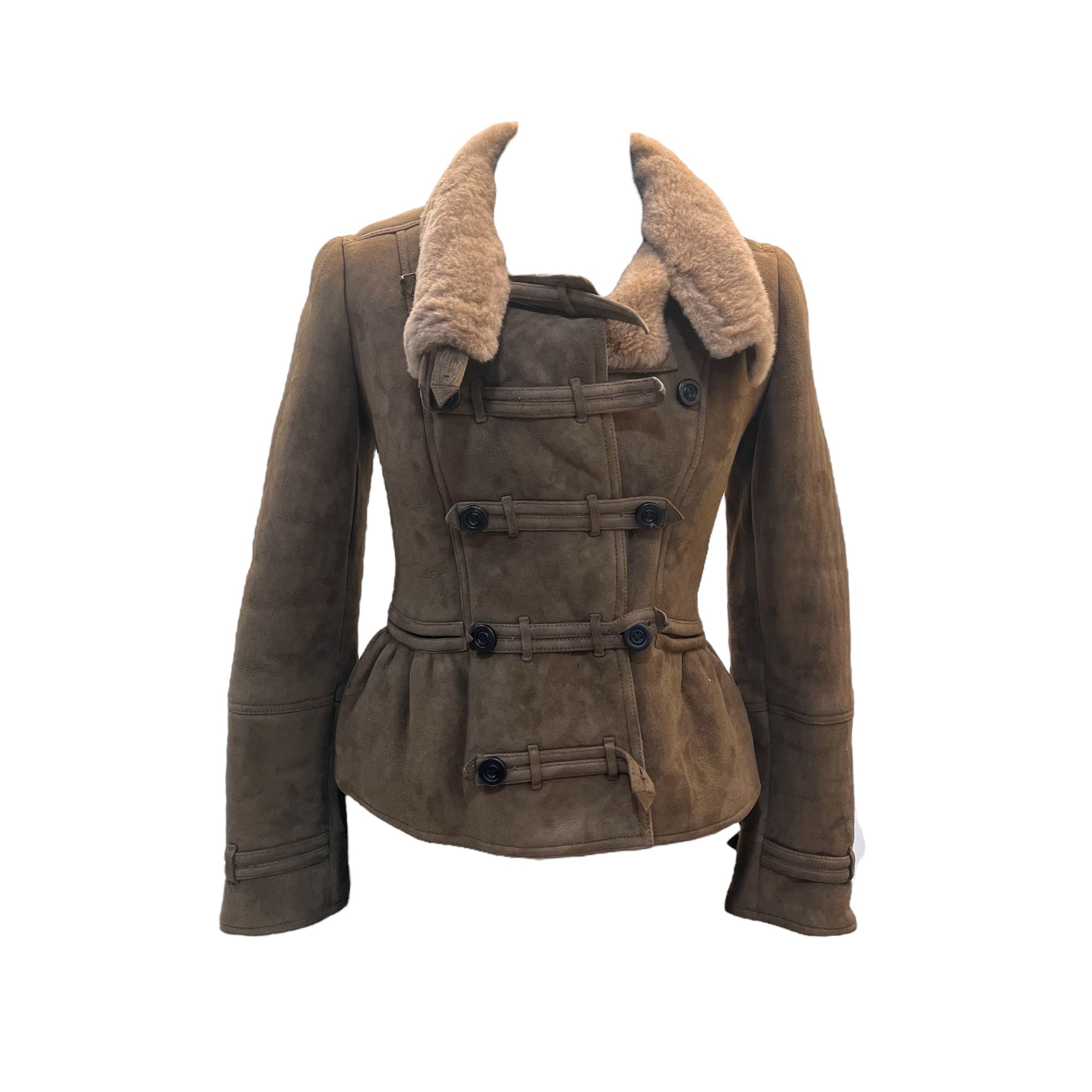 Burberry Prorsum Brown Suede Shearling Motorcycle Jacket