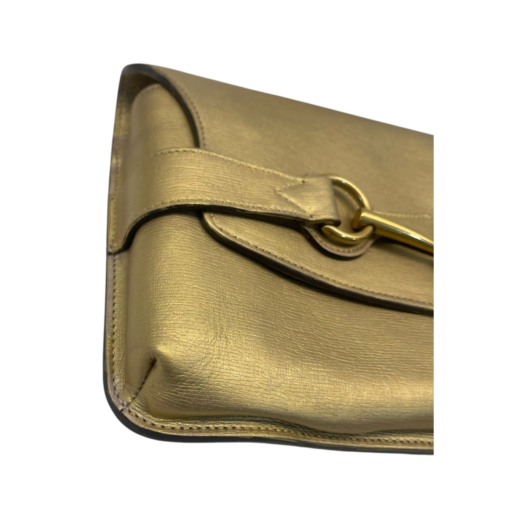 Gucci Gold Metallic Leather Horse Bit Clutch