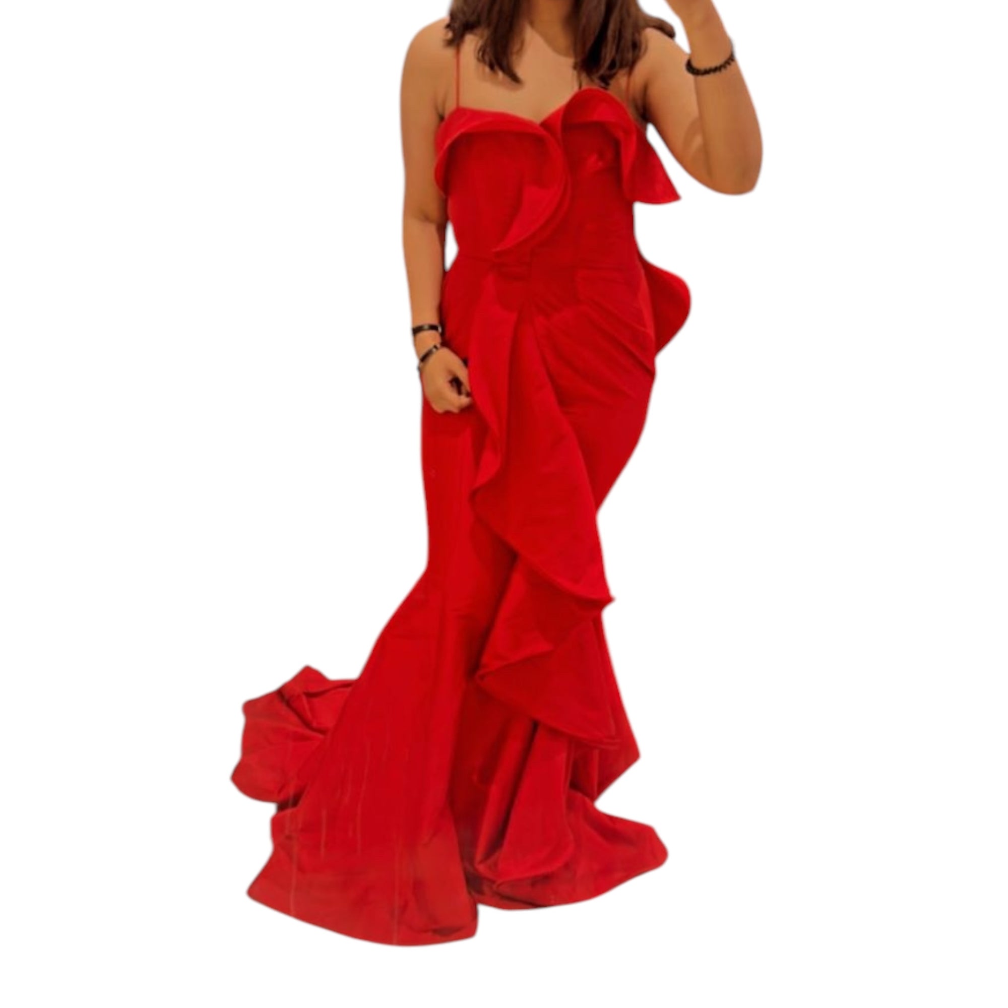 Ohaila Khan Red Ruffle Gown