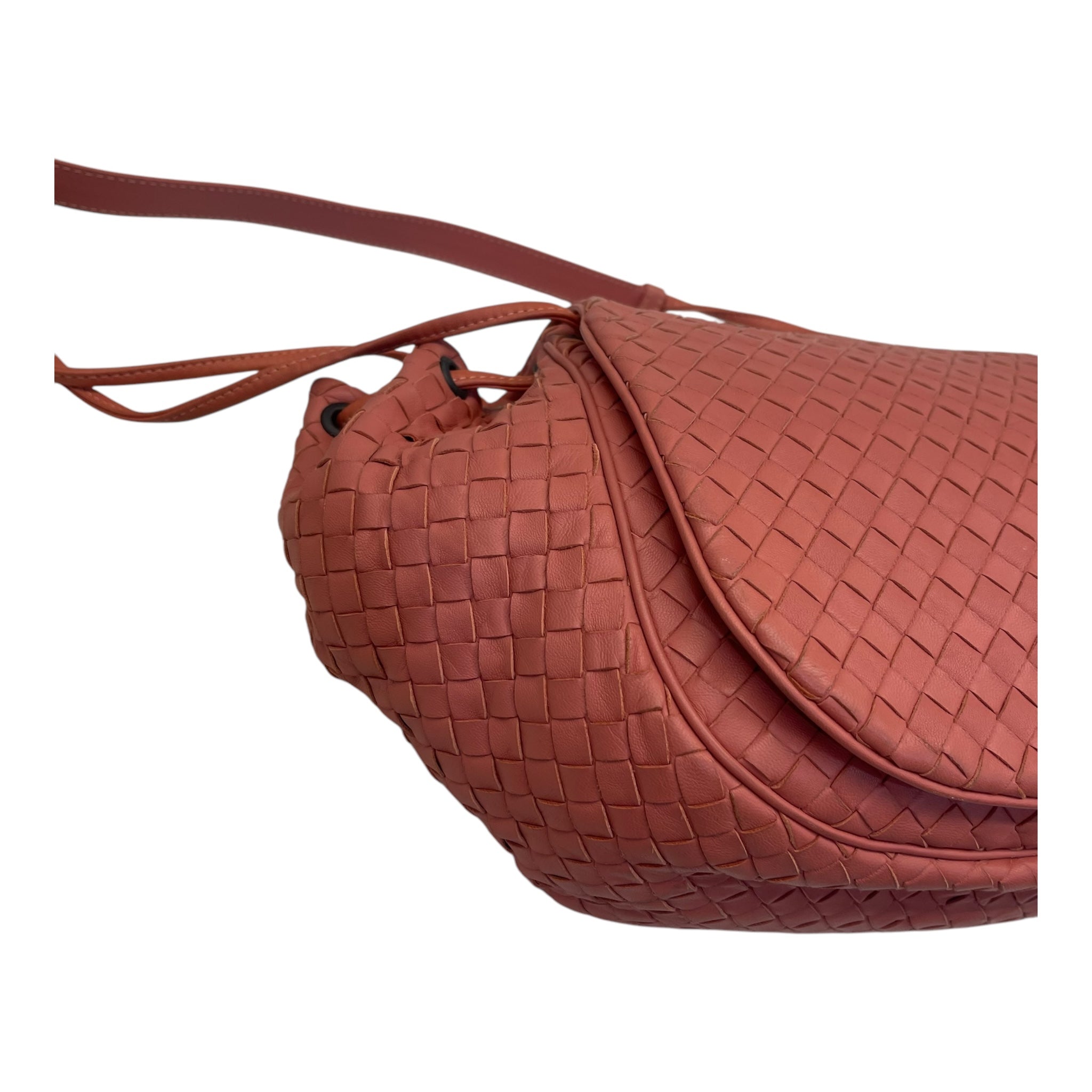 Bottega Veneta Cinnamon Brown Intrecciato Leather Drawstring Flap Crossbody Bag