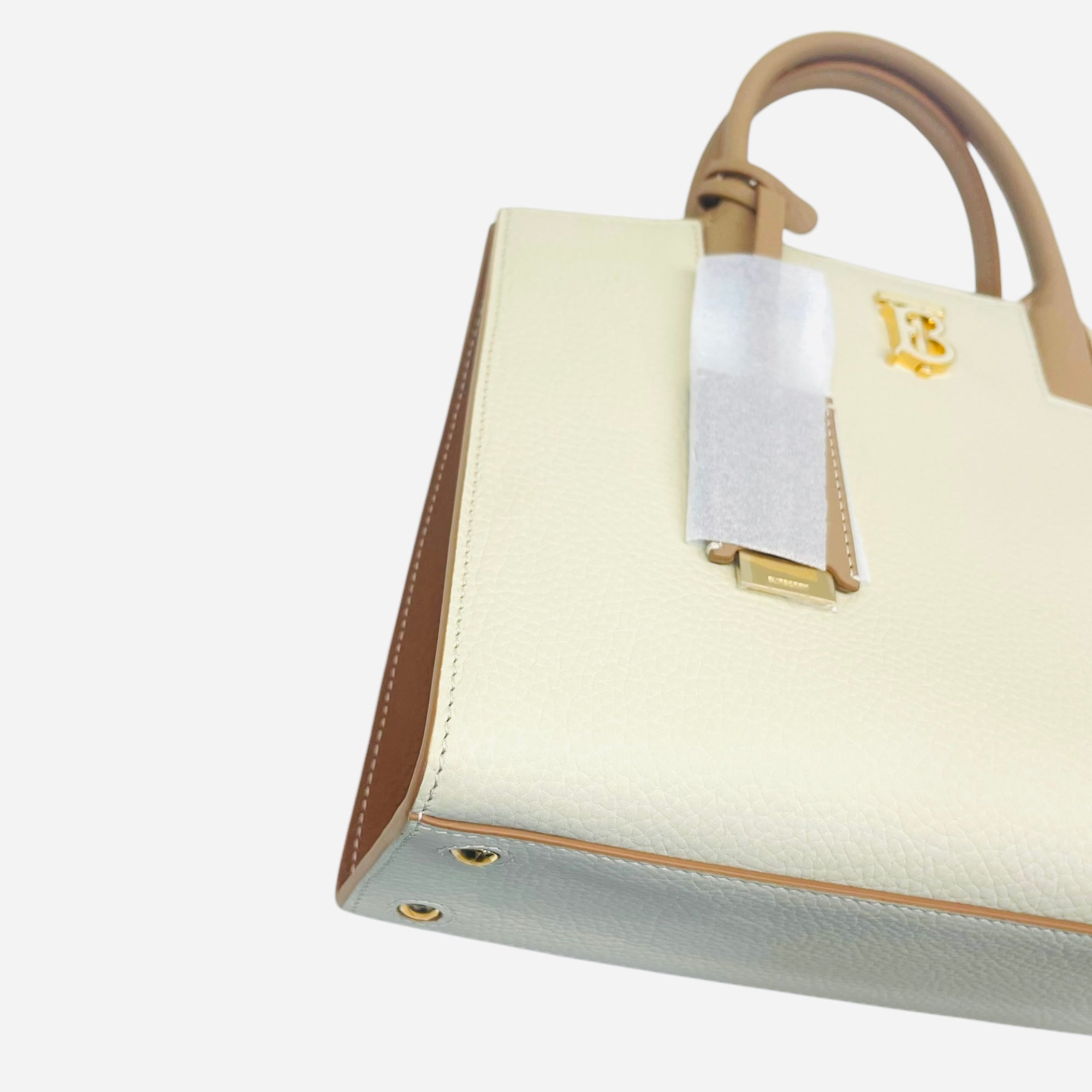 Burberry Ivory/Brown Leather and Canvas Mini Frances Tote Bag