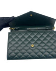 Yves Saint Laurent Dark Green Chevron Quilted Leather Envelope Flap Bag