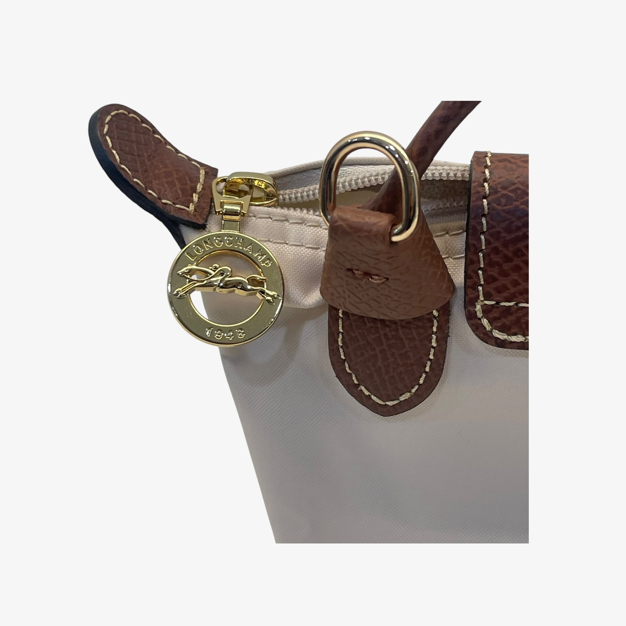 Longchamp Off White Nylon Le Pliage Handle Pouch