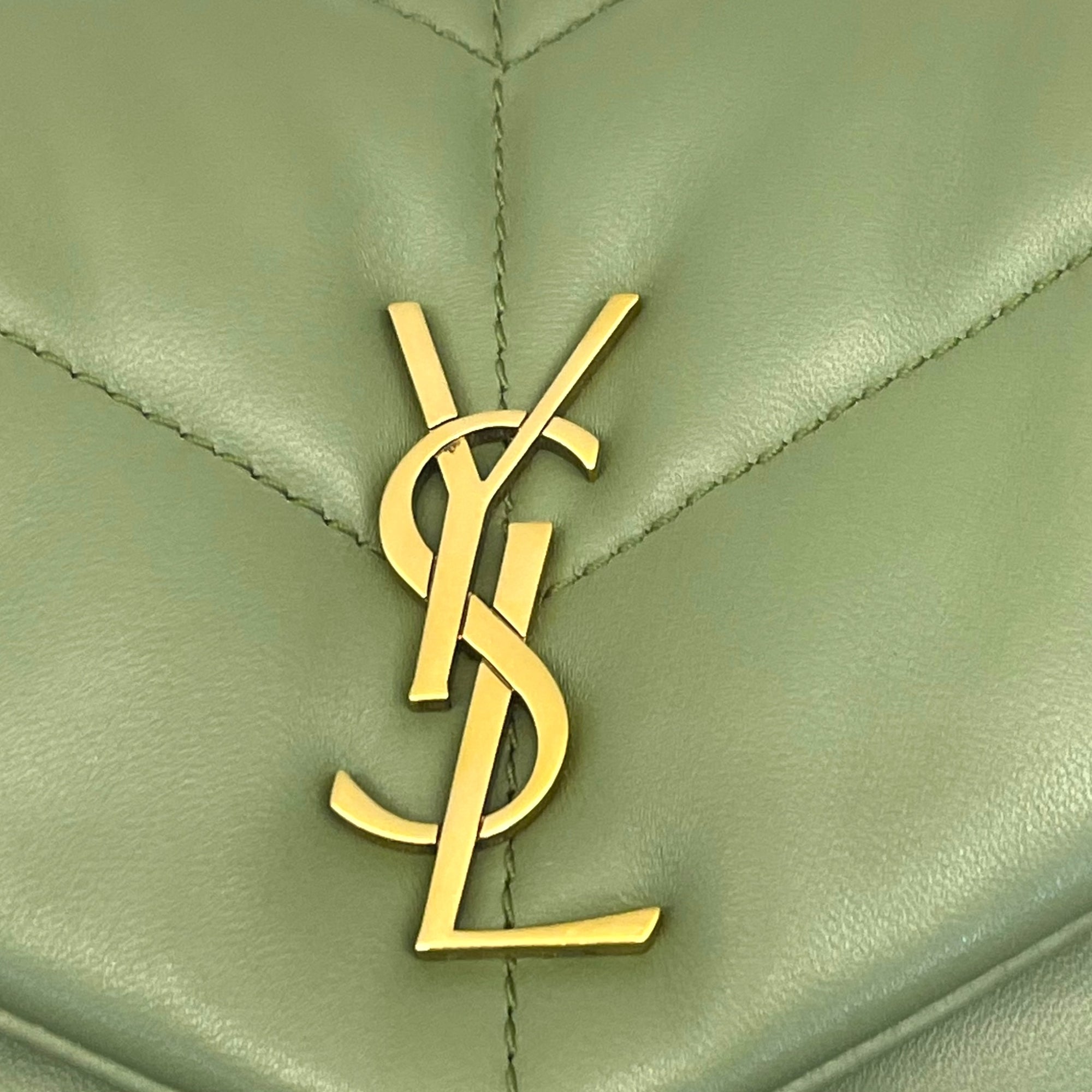 Saint Laurent Olive Puffer Leather Medium Loulou Shoulder Bag