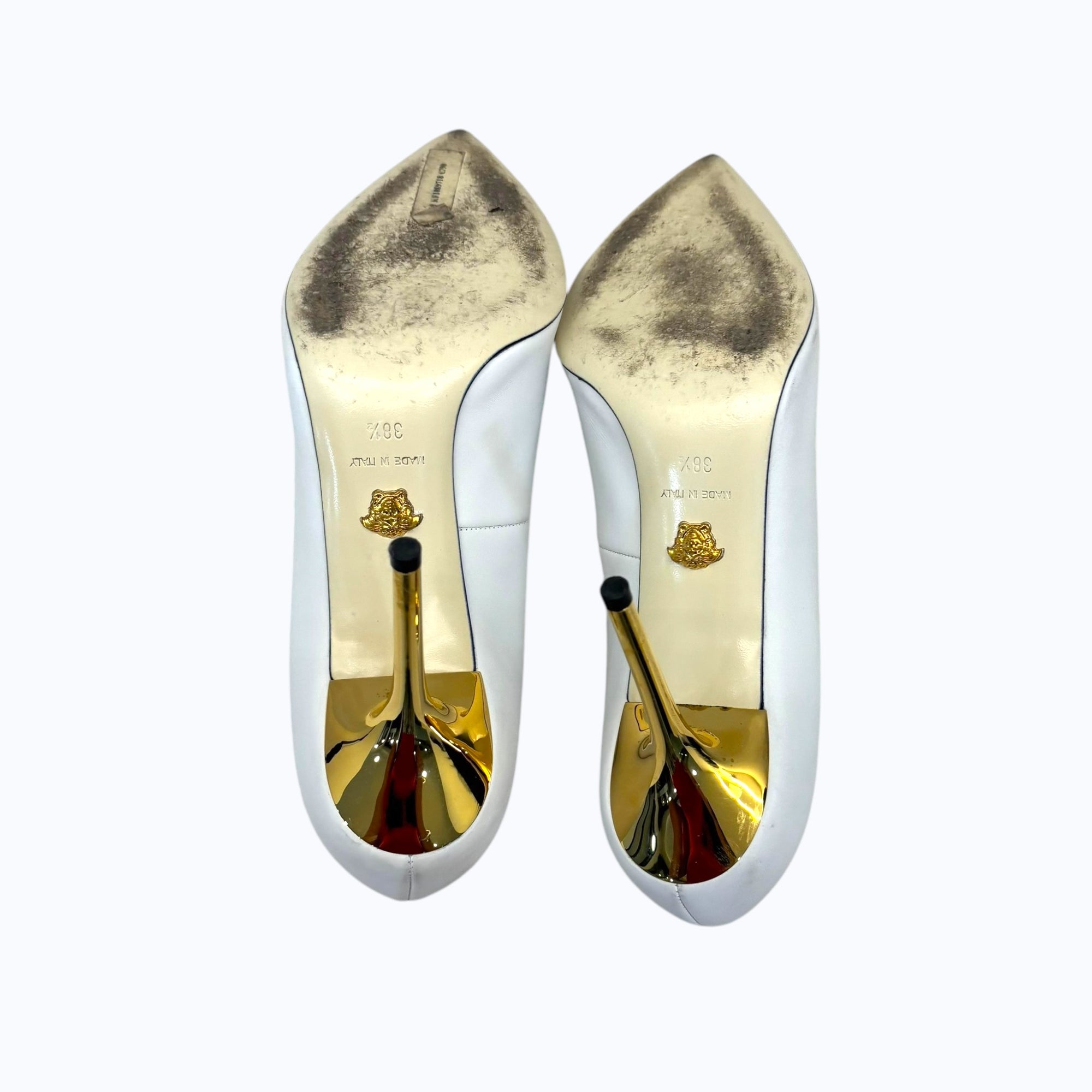Versace White Leather Medusa Pointed Toe Pumps EU 38.5
