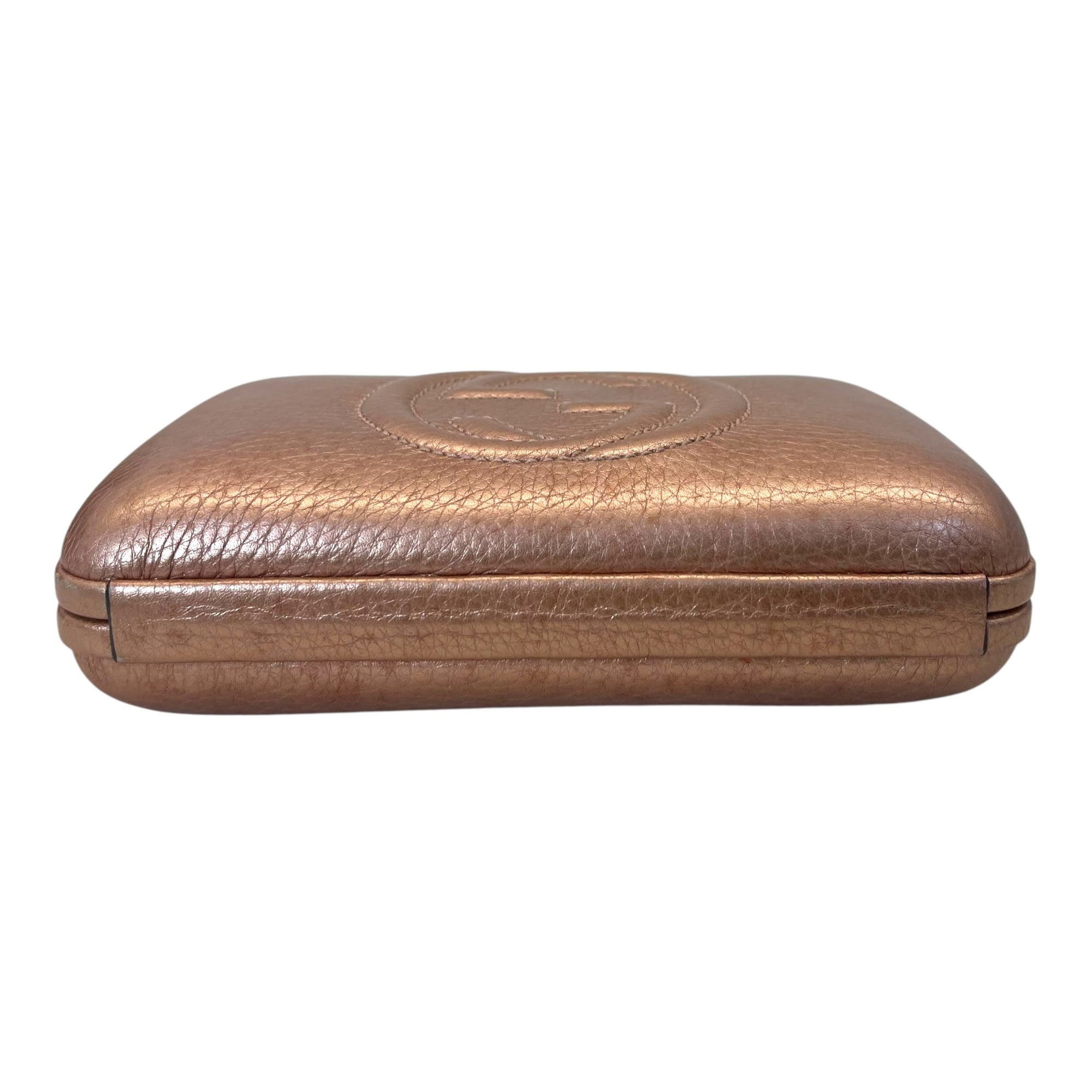 Gucci Gold Pebbled Calfskin Leather Soho Hard Case Clutch Bag