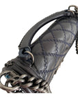 Chanel Midnight Quilted Leather Medium Wild Stitch Chain Boy Top Handle Bag