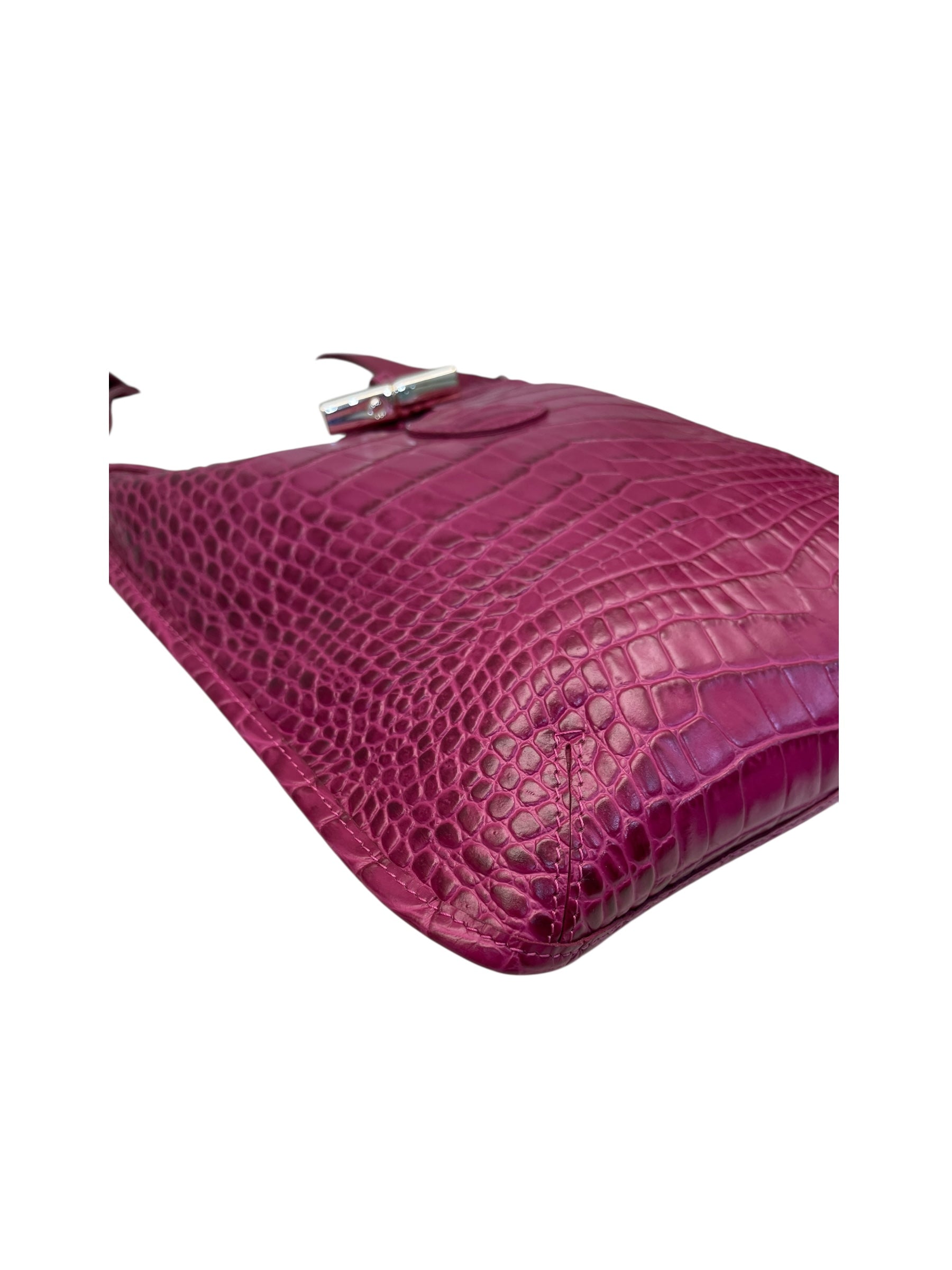 Longchamp Pink Croc Embossed Leather Crossbody Bag