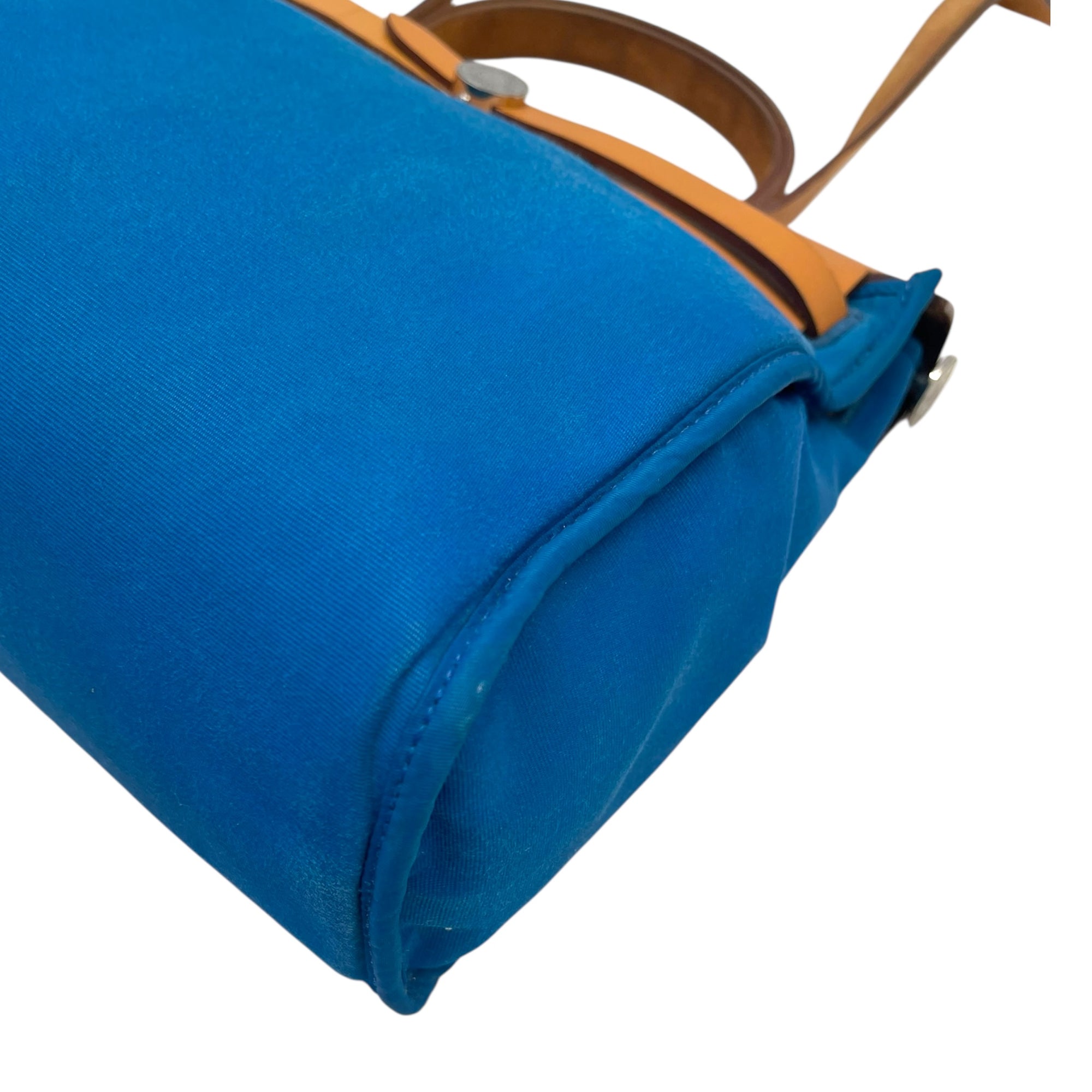 Hermes Blue/Brown Canvas and Leather Herbag Zip Bag