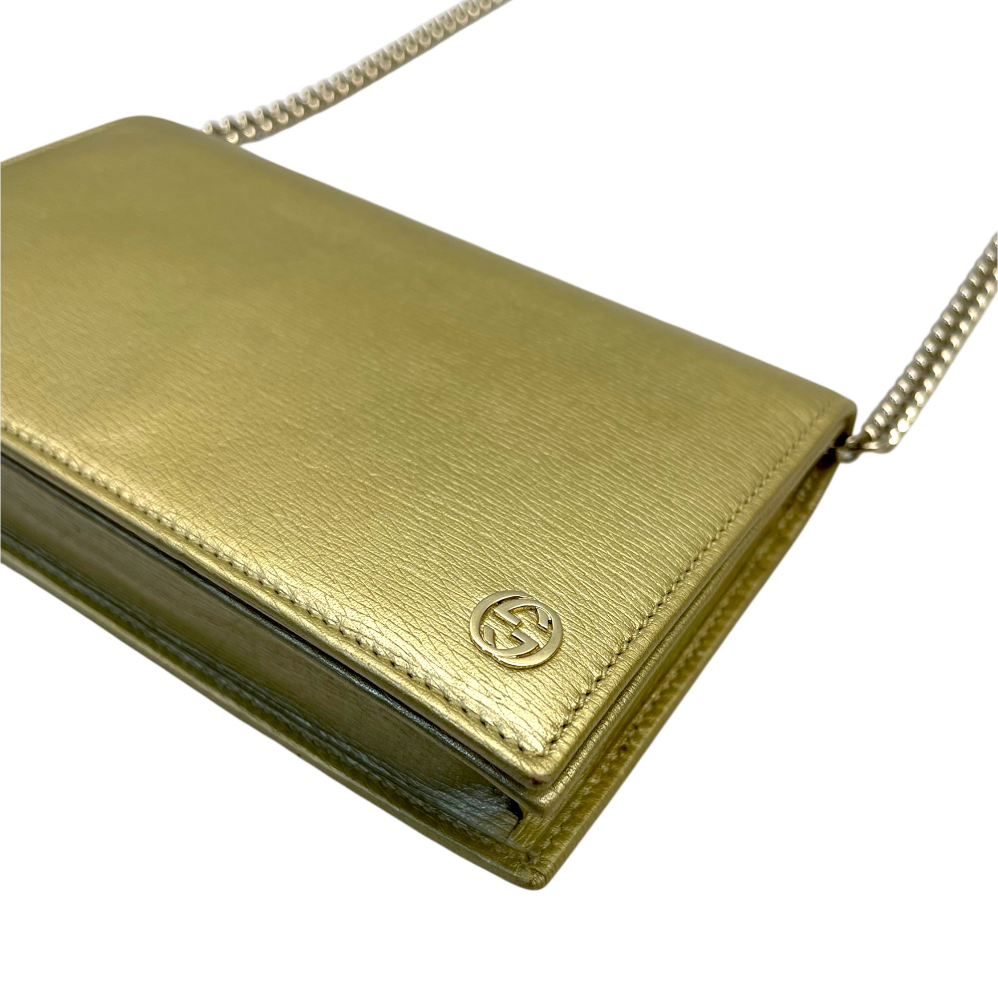 Gucci Gold Metallic Leather Betty Wallet On Chain
