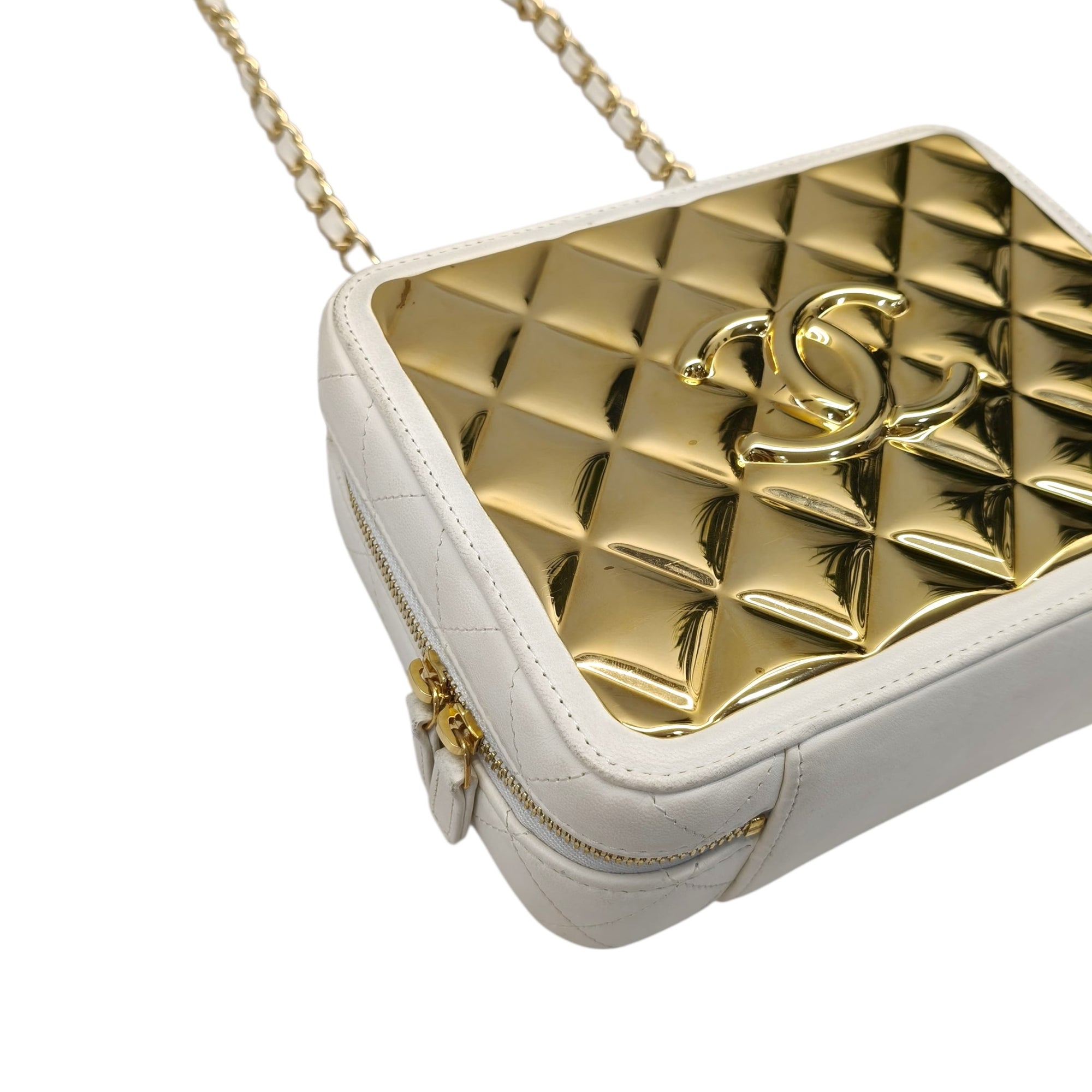 Gold Chanel Medium Lambskin Golden Plate Vanity Case Satchel
