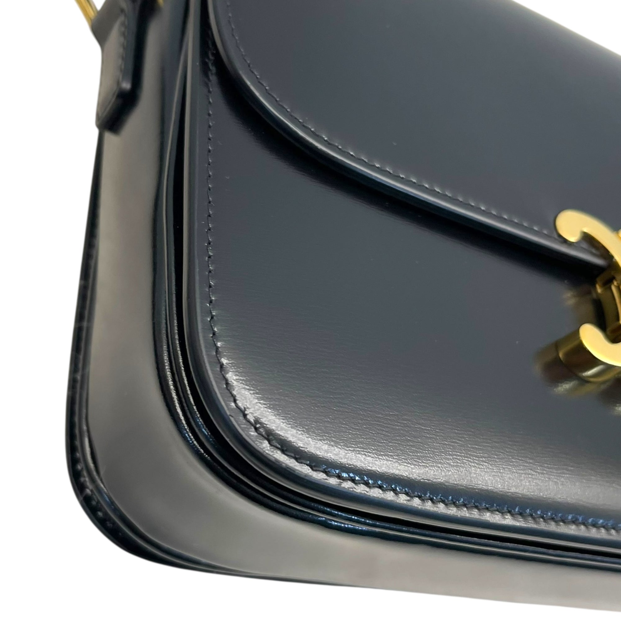 Celine Black Shiny Calf Leather Triomphe Shoulder Bag