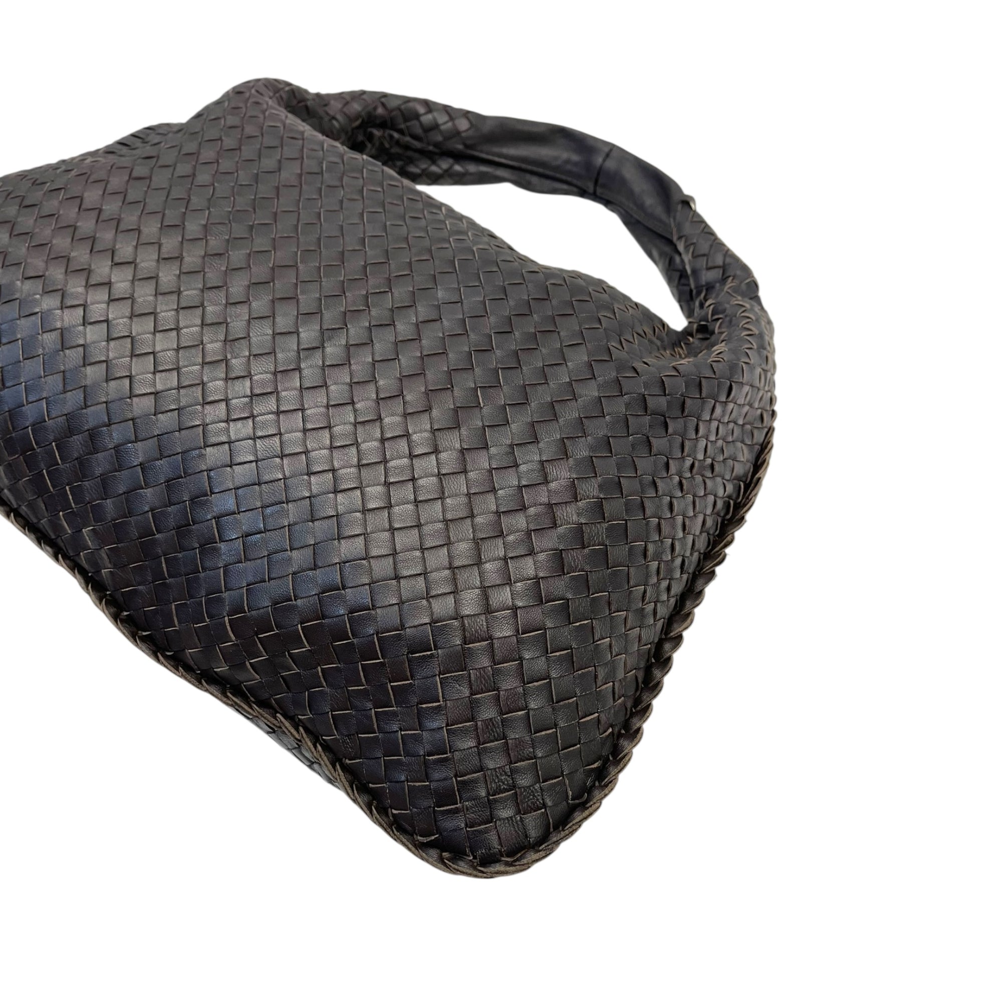 Bottega Veneta Black Intrecciato Woven Leather Maxi Veneta Hobo Bag