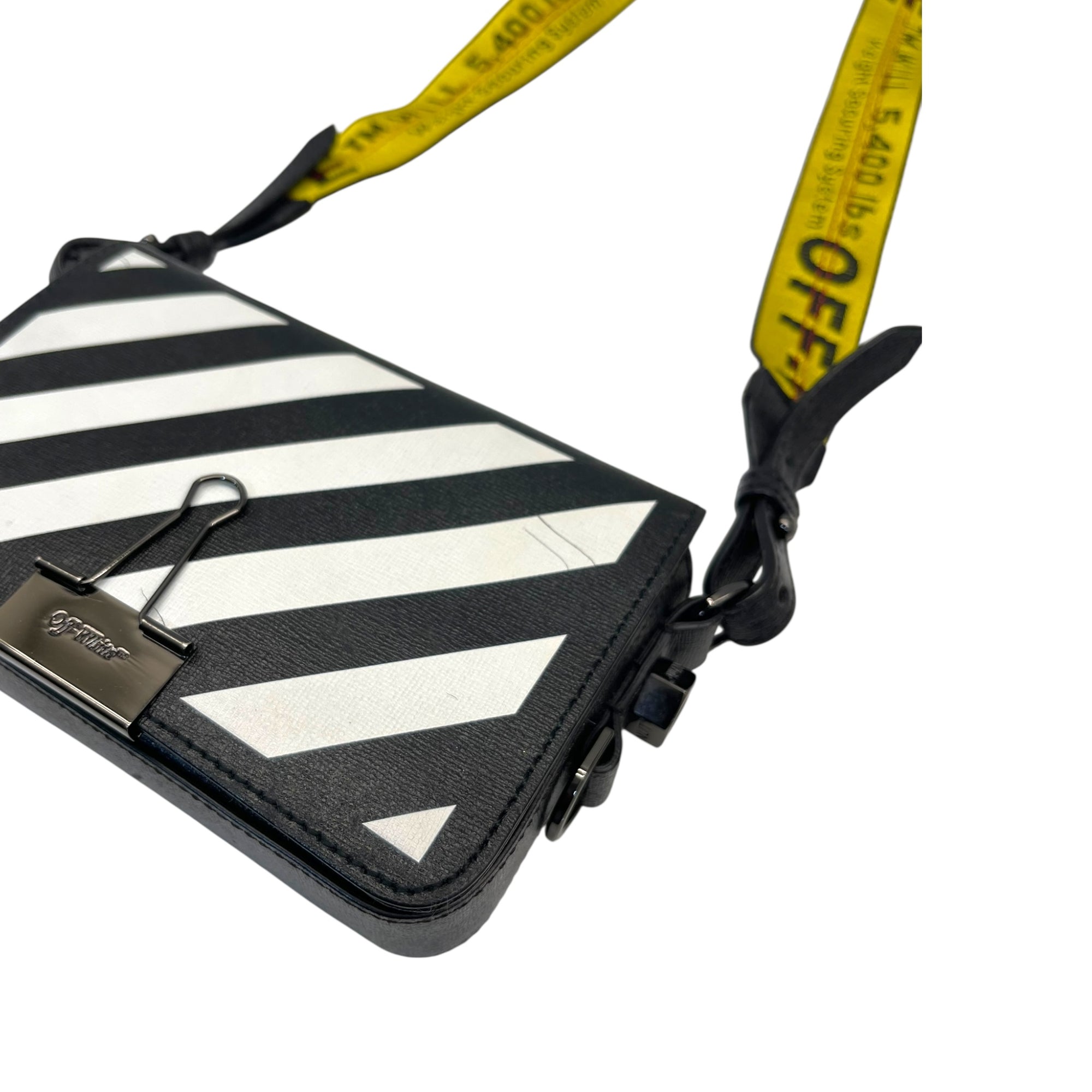 Off-White Binder Clip Diag Black/ White/ Yellow Leather Crossbody Bag