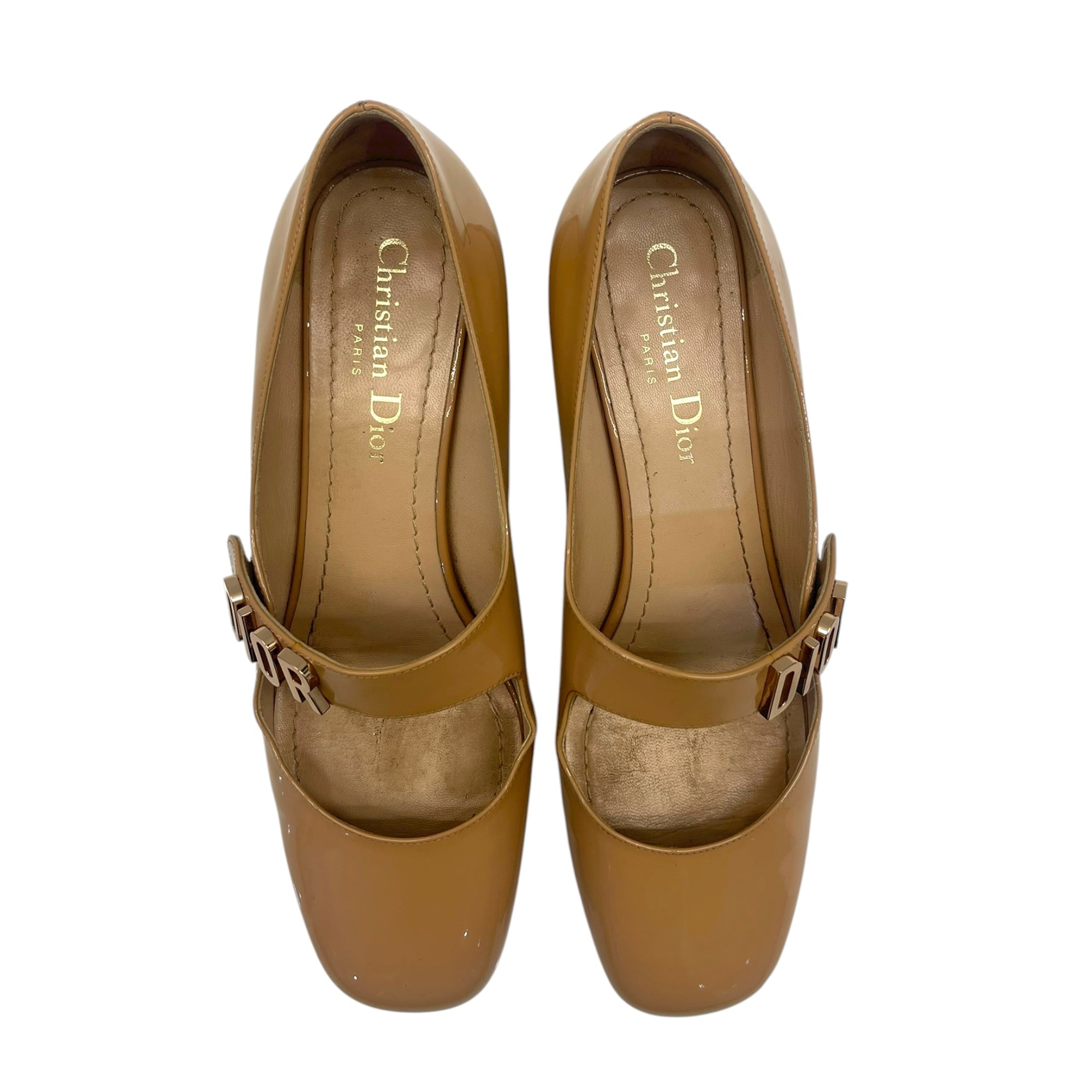 Christian Dior Beige Patent Leather Baby-D Bellet Pumps Size - 37