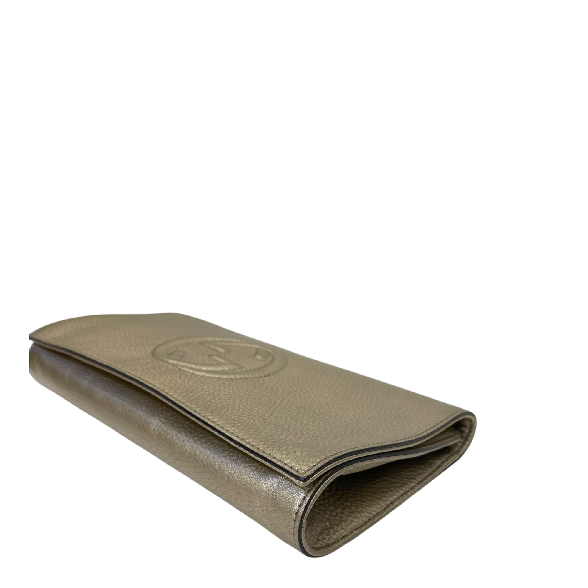 Gucci Gold Pebbled Leather Soho Clutch