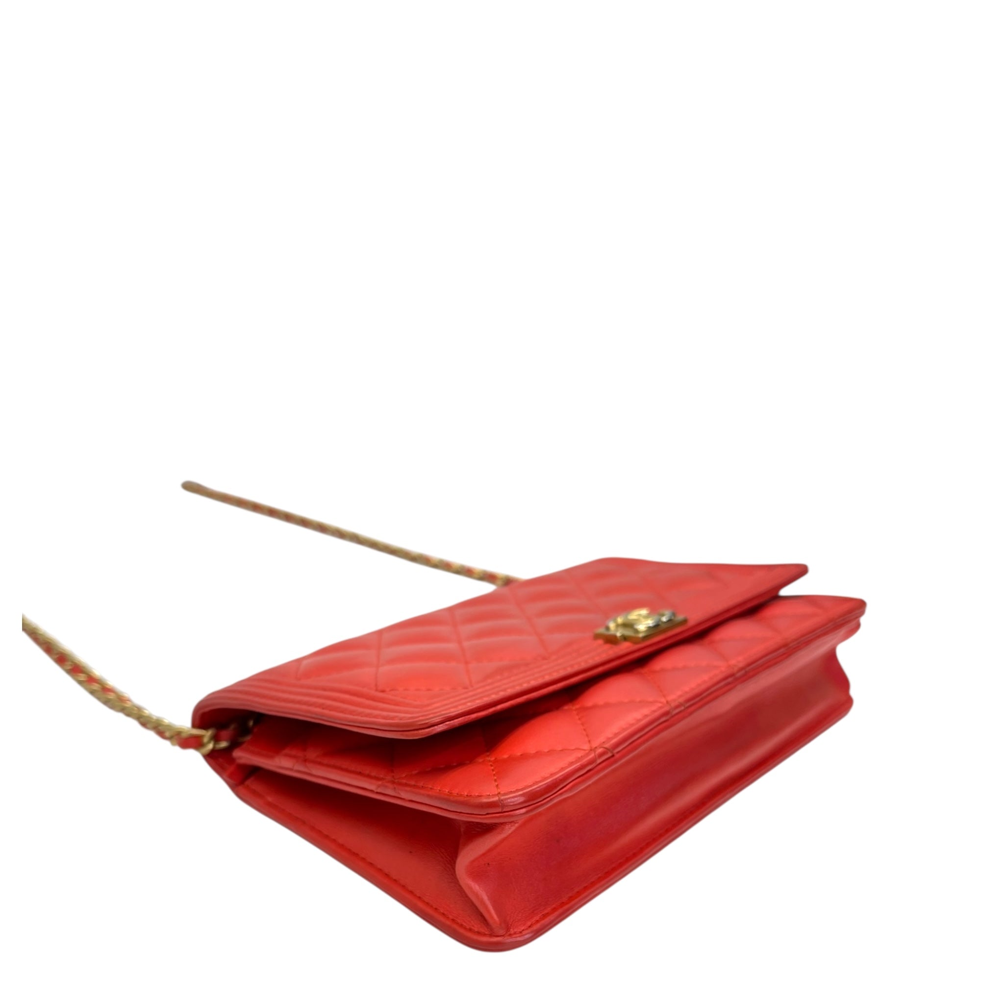 Chanel Boy Wallet On Chain Red Quilted Leather
