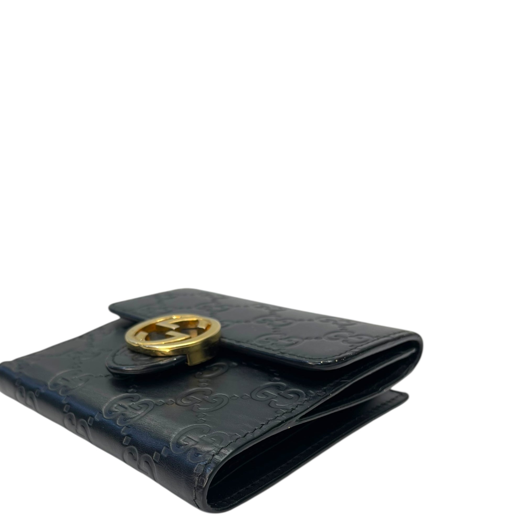 Gucci Black Guccissima Leather Interlocking G French Wallet