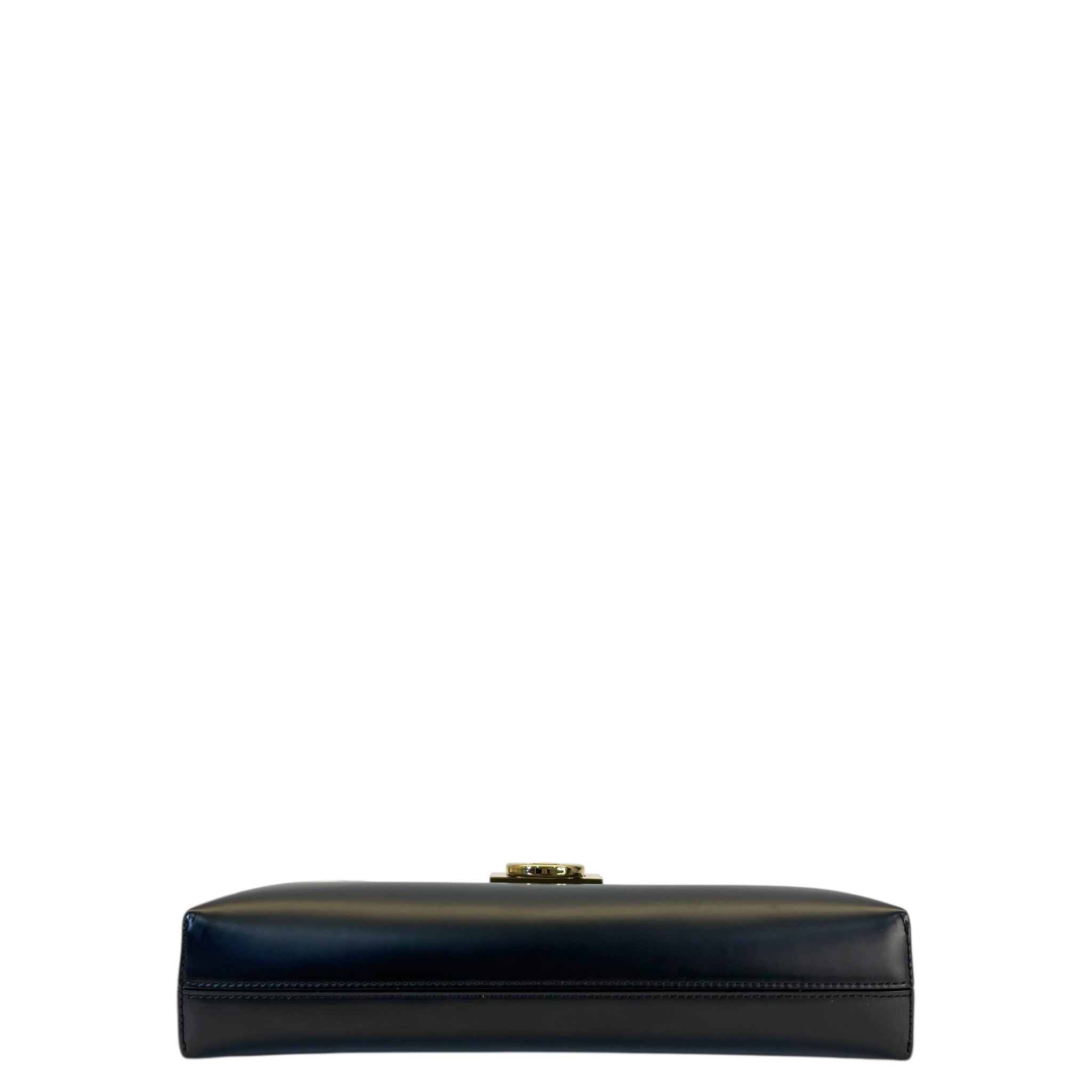 Salvatore Ferragamo Trifolio Black Leather Shoulder Bag Gold-tone Gancini Clasp