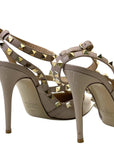 Valentino Beige Patent Leather Rockstud Ankle Strap Sandals EU 37.5