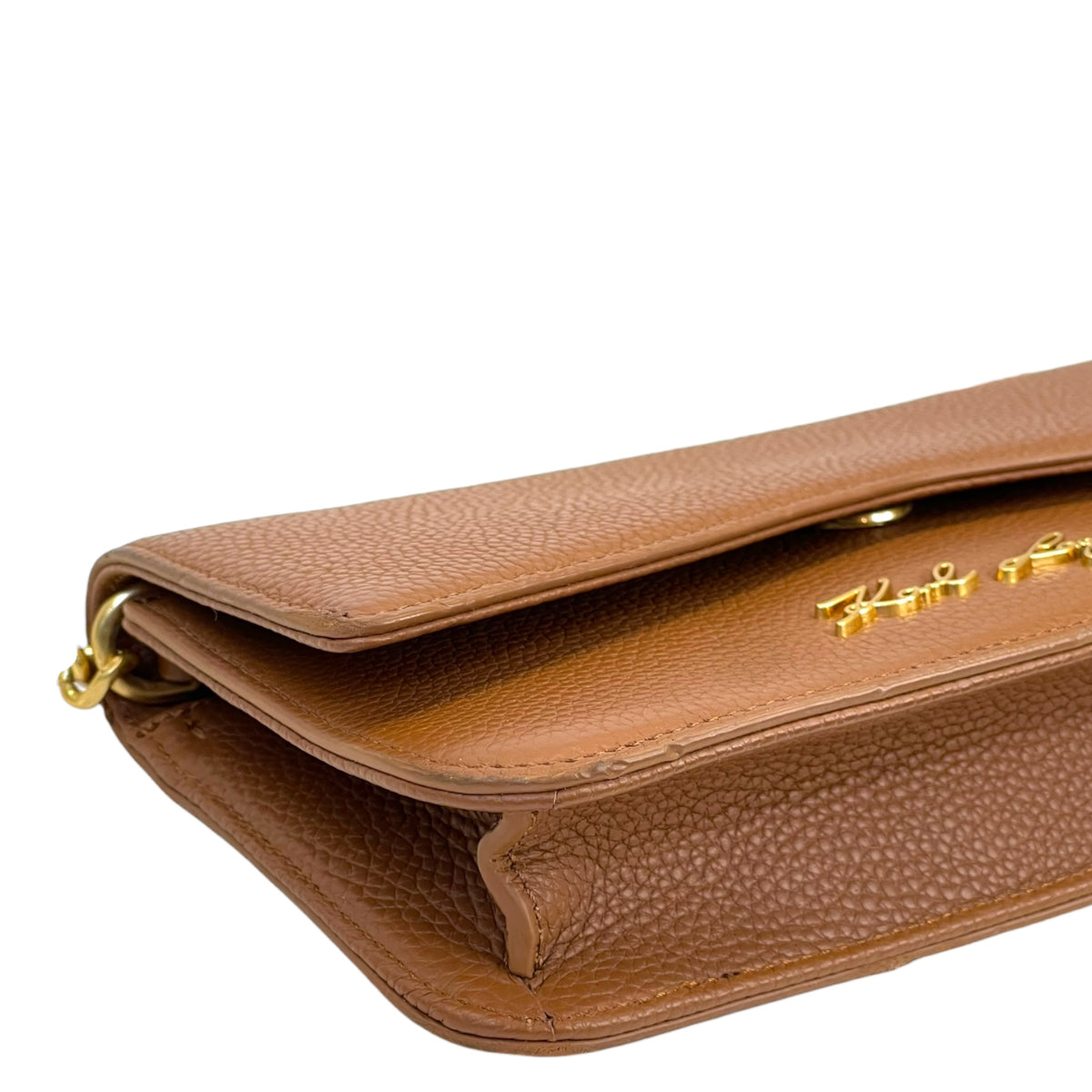 Karl Lagerfeld K/Pebble Chain Evening Clutch Brown Leather