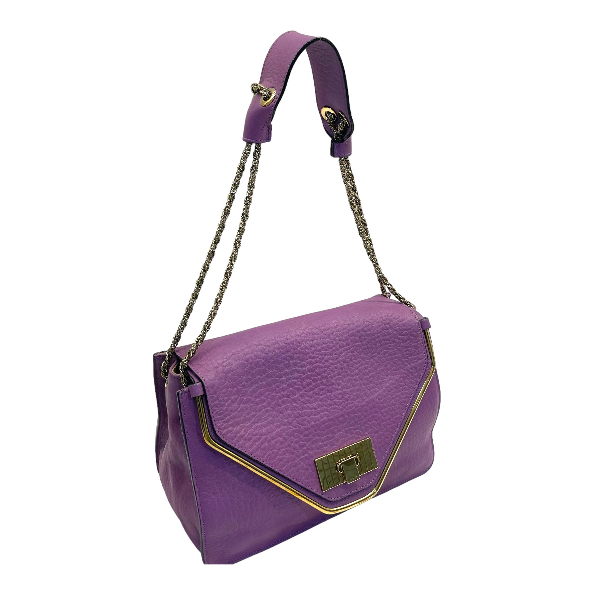 Chloe Purple Leather Medium Sally Flap Shoulder Bag