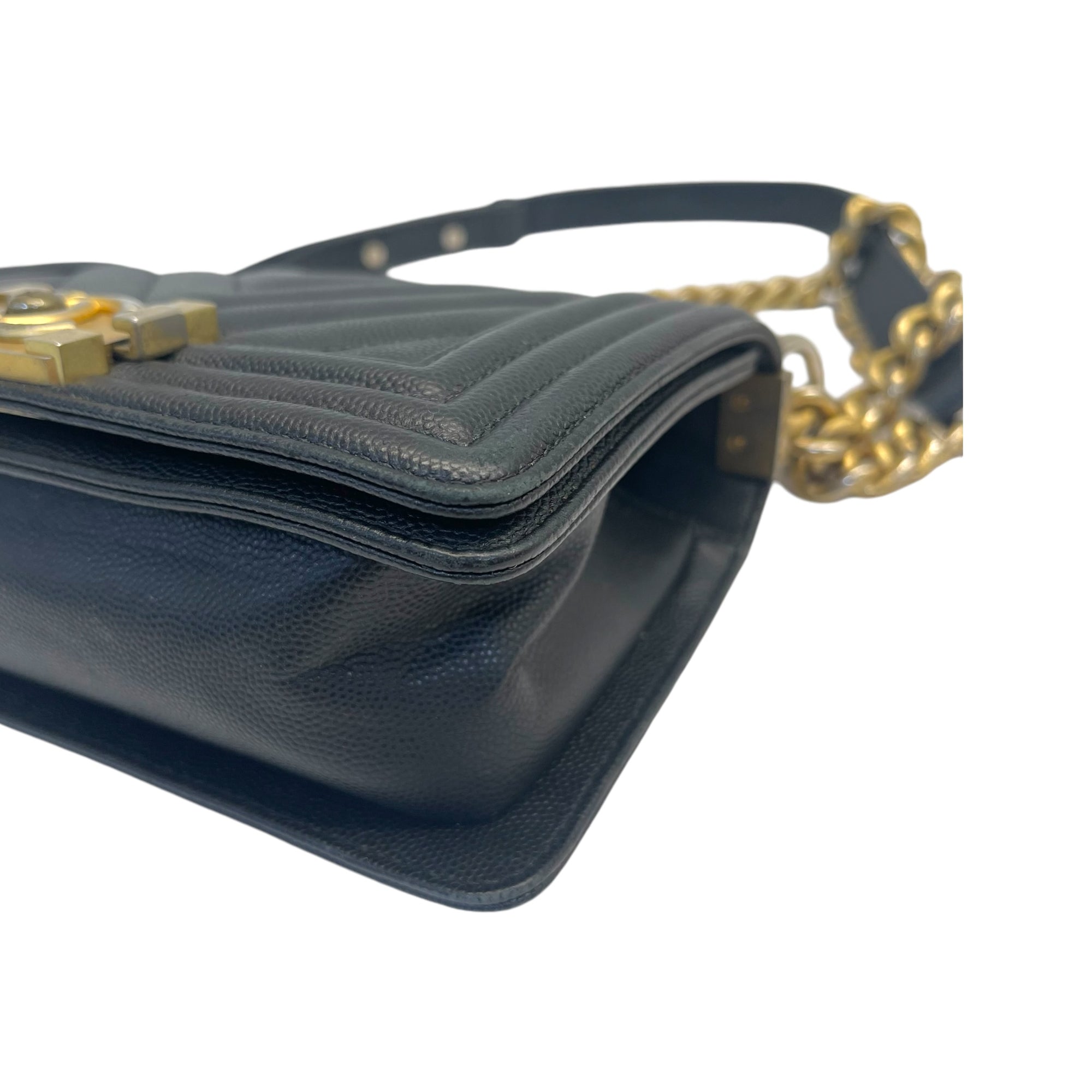 Chanel Boy Bag Small in Chevron Quilted Calfskin Black