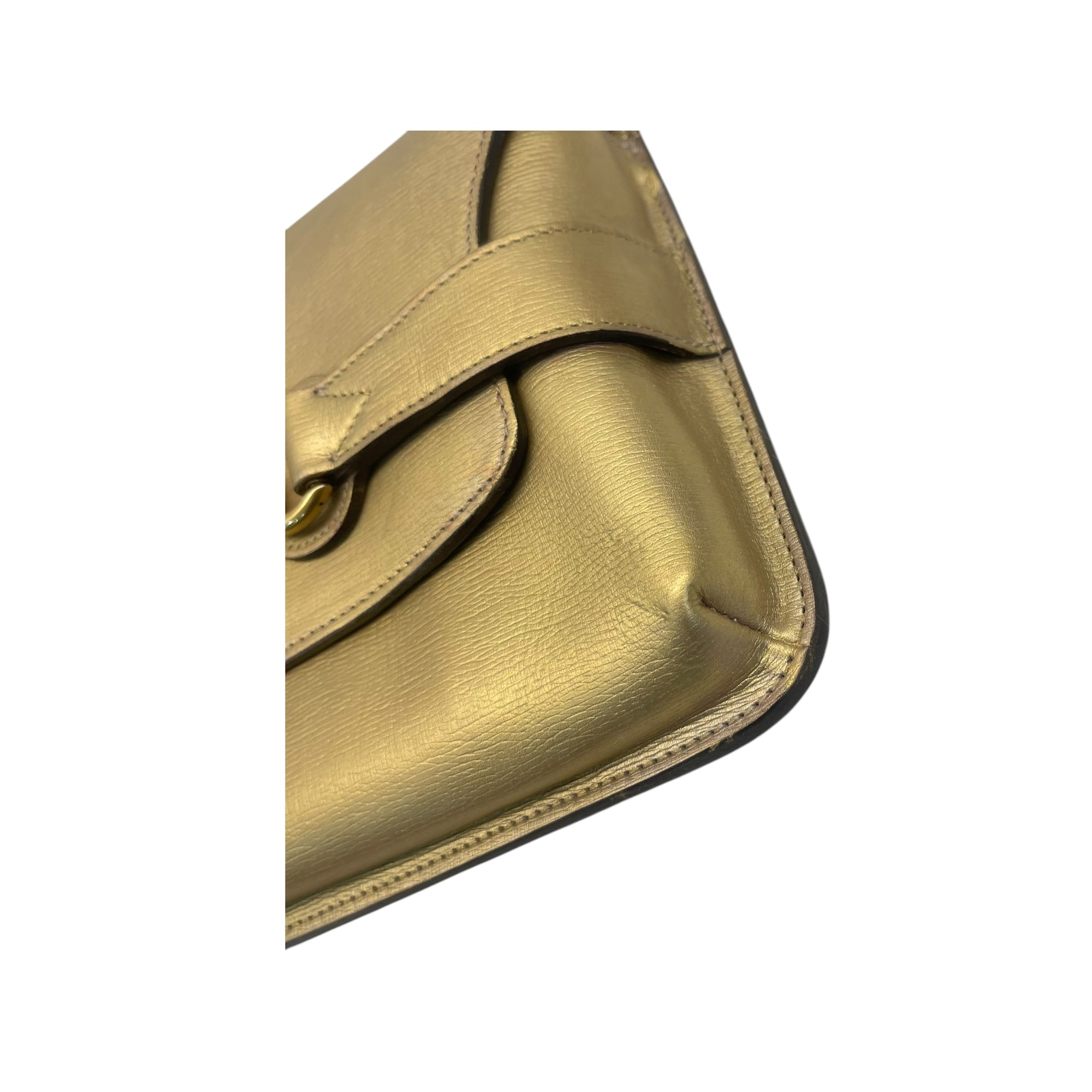 Gucci Gold Metallic Leather Horse Bit Clutch