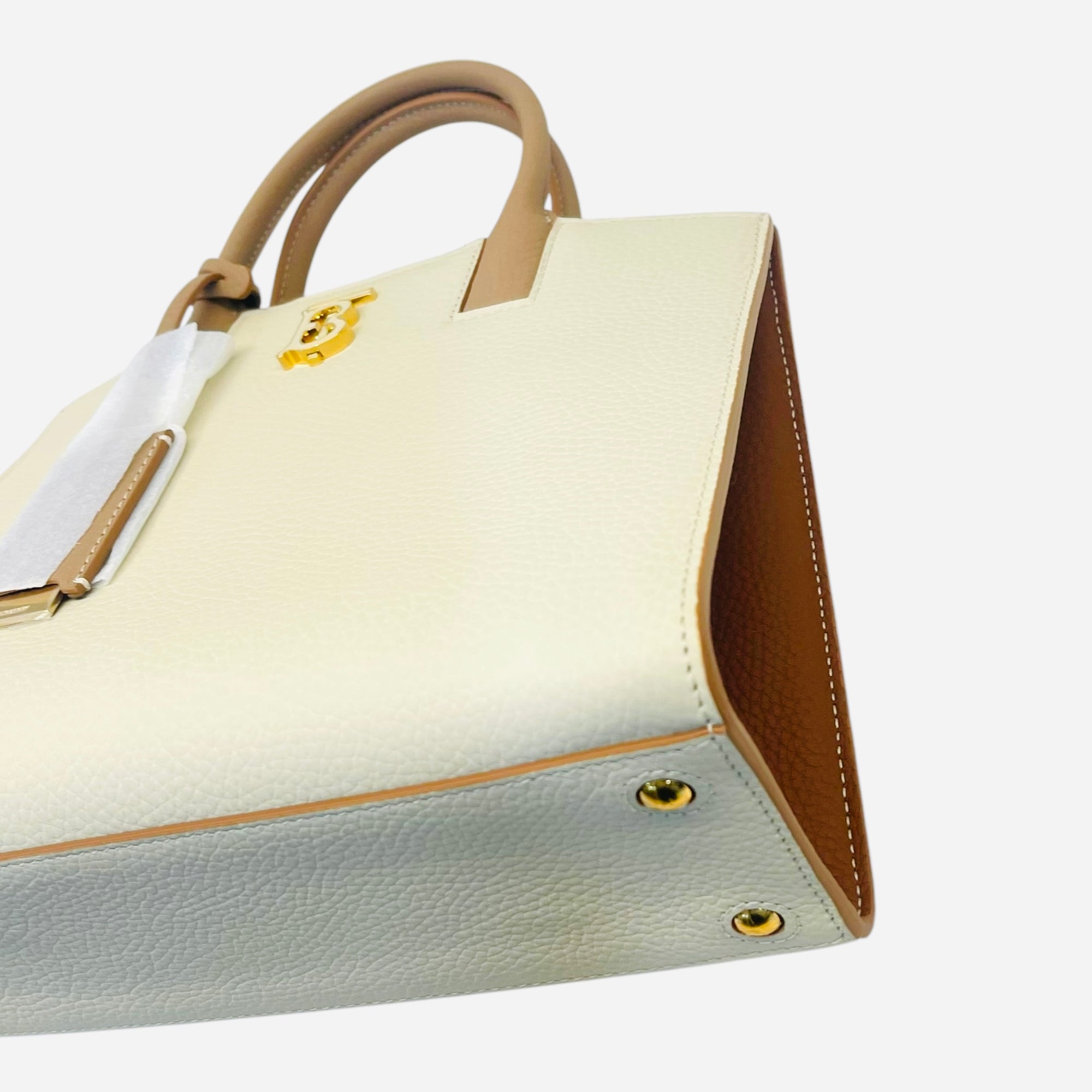 Burberry Ivory/Brown Leather and Canvas Mini Frances Tote Bag