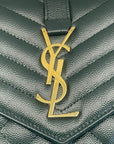 Yves Saint Laurent Dark Green Chevron Quilted Leather Envelope Flap Bag