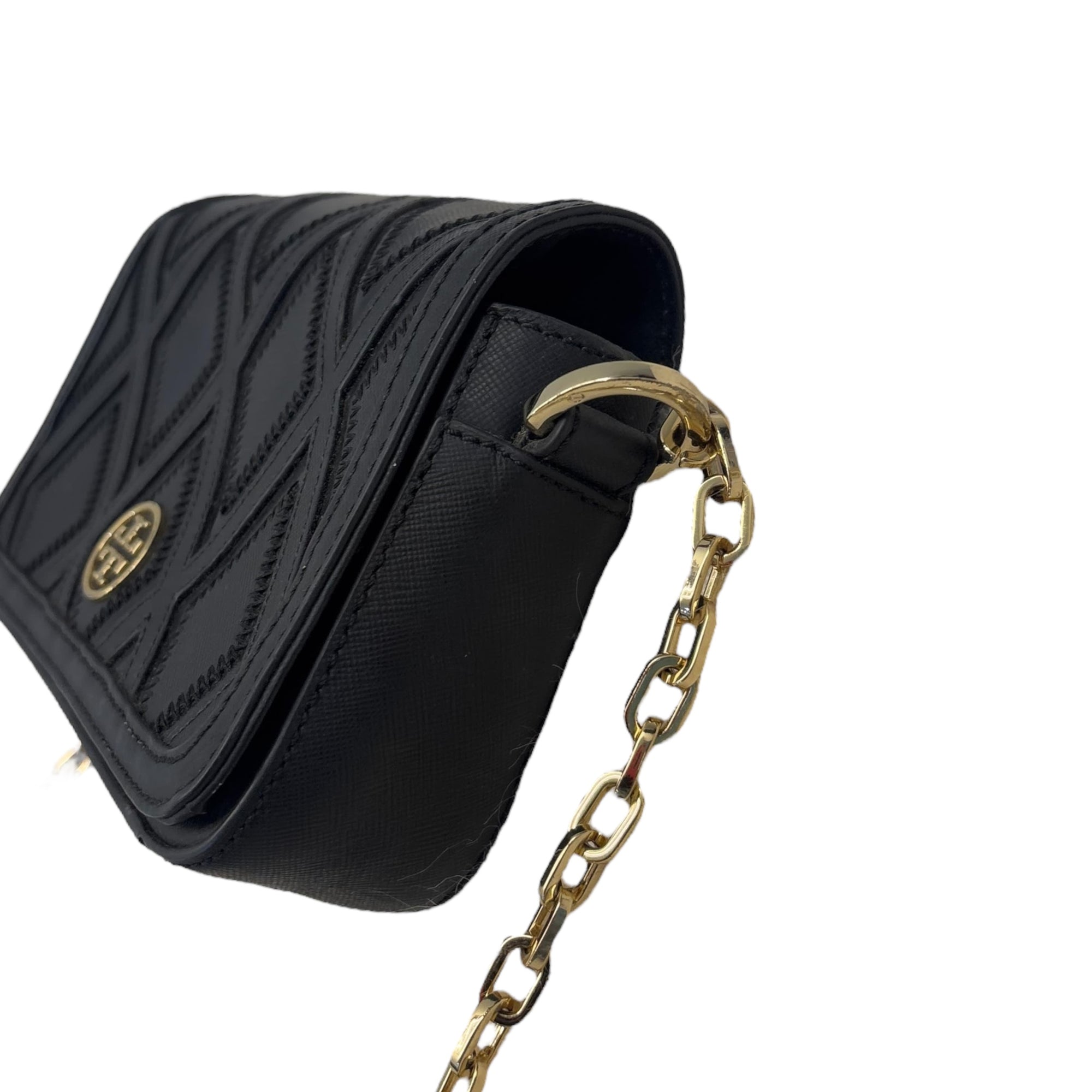Tory Burch Black Leather and Suede Patchwork Robinson Chain Shoulder Bag