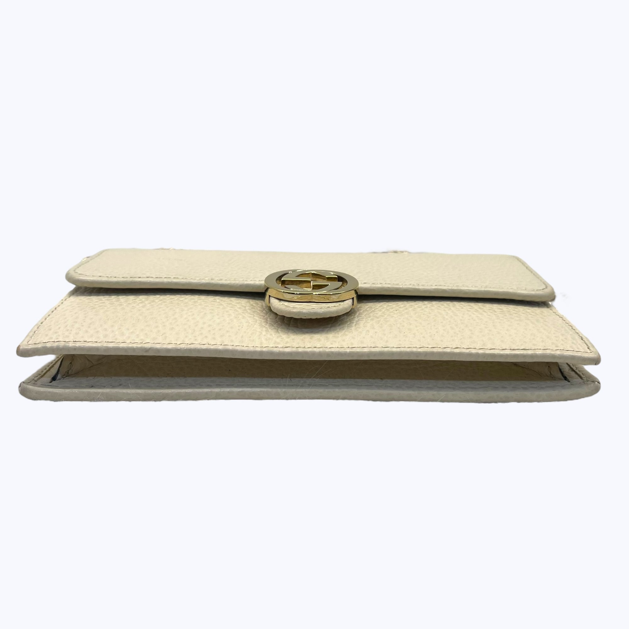 Gucci Cream Leather Interlocking G Flap Chain Clutch